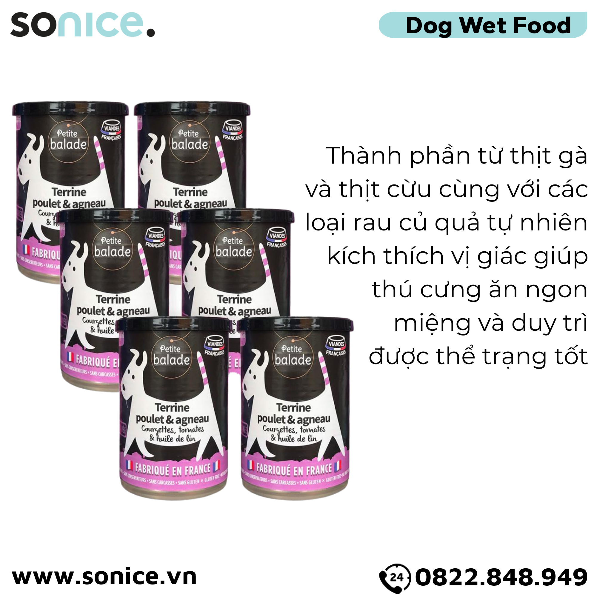  Combo Pate chó Petite Balade Chicken & Lamb 400g - 6 lon - Thịt gà và cừu SONICE. 