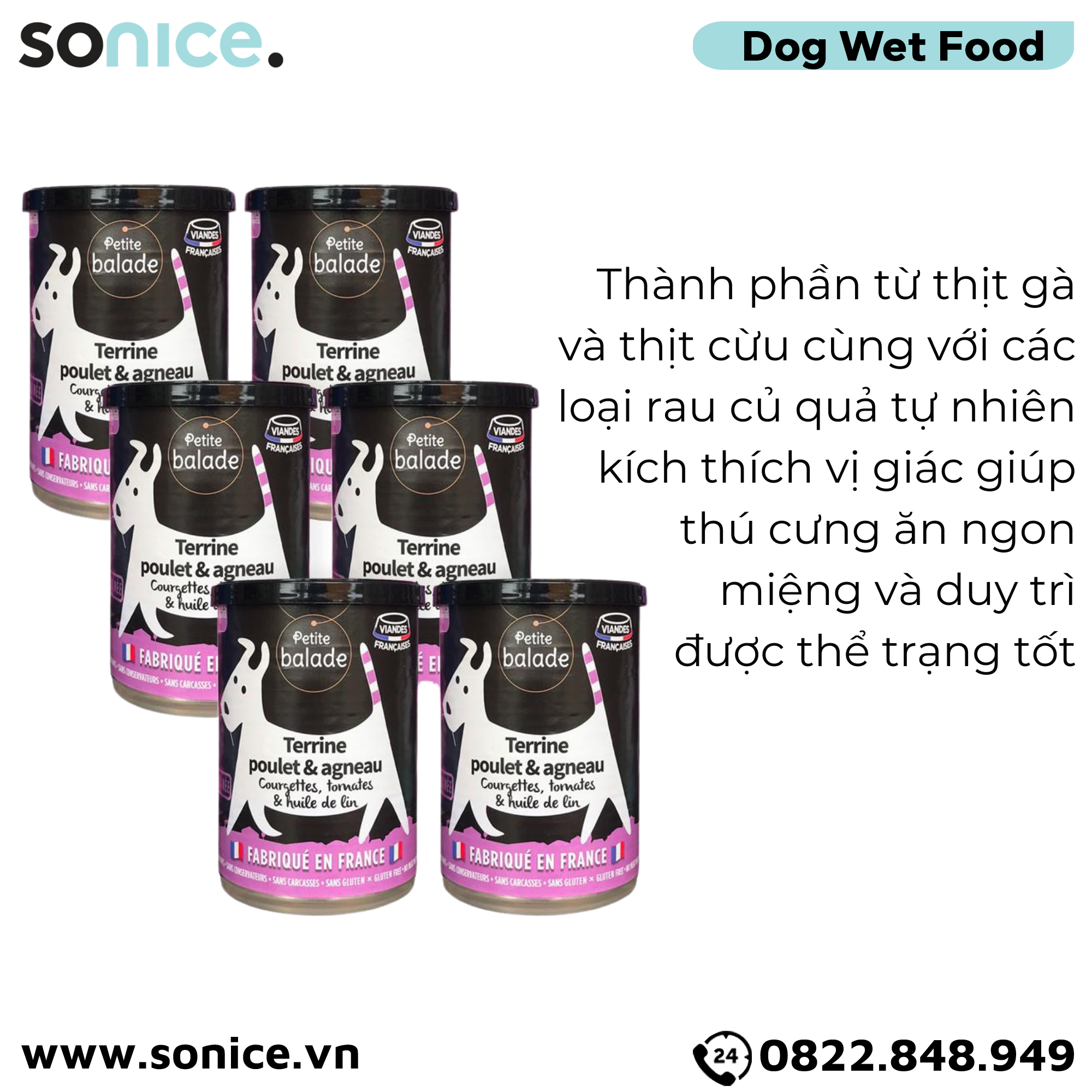  Combo Pate chó Petite Balade Chicken & Lamb 400g - 24 lon - Thịt gà và cừu SONICE. 