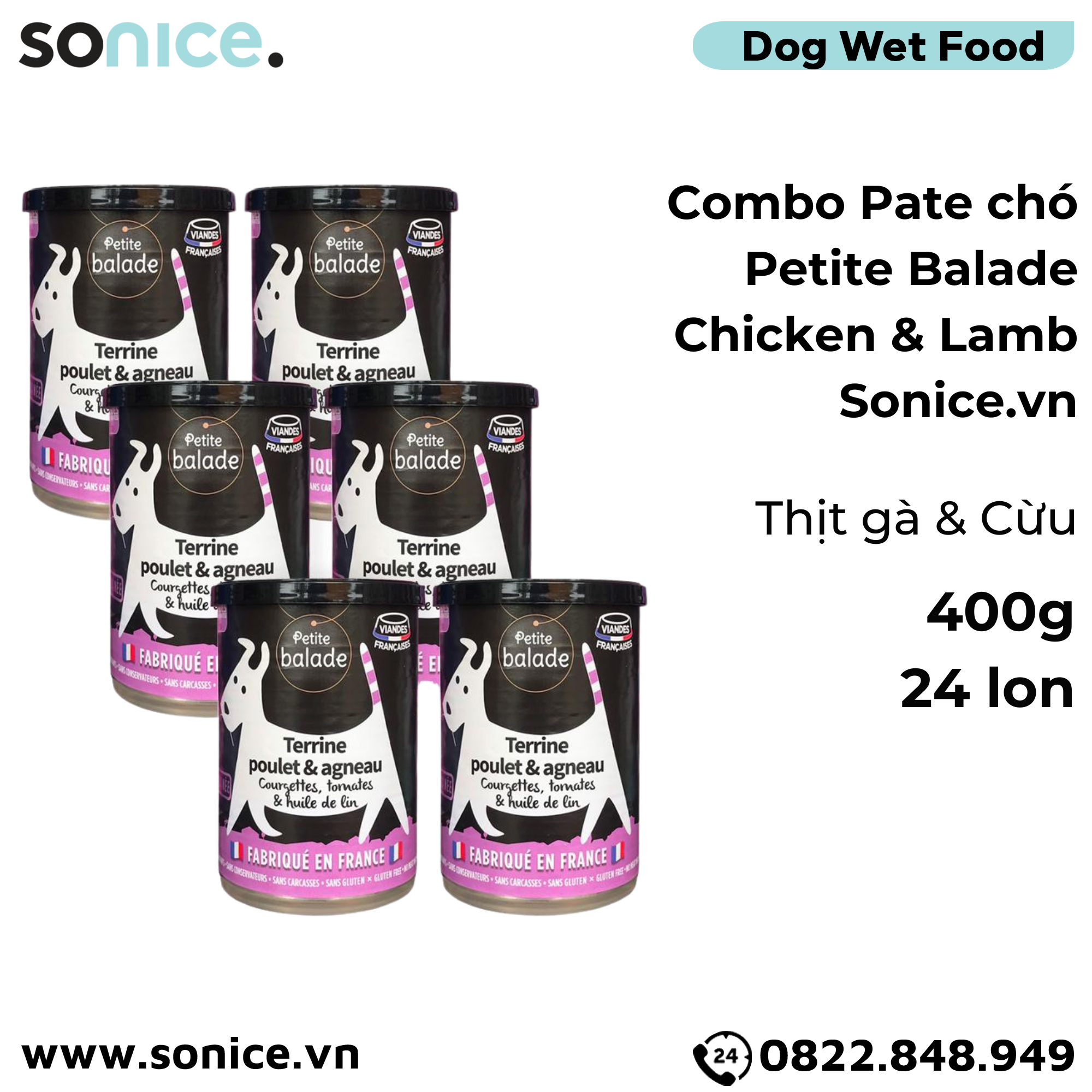  Combo Pate chó Petite Balade Chicken & Lamb 400g - 24 lon - Thịt gà và cừu SONICE. 