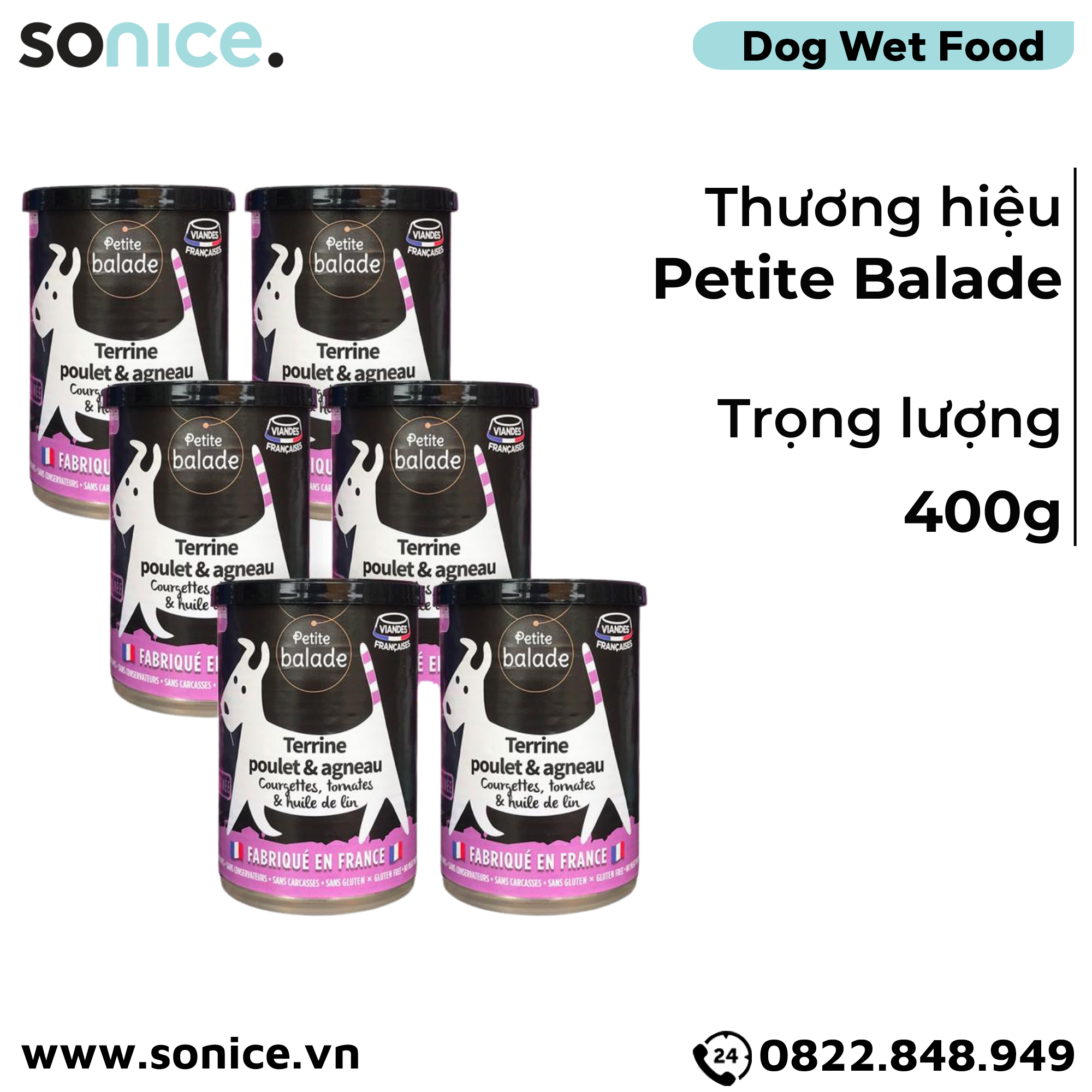  Combo Pate chó Petite Balade Chicken & Lamb 400g - 6 lon - Thịt gà và cừu SONICE. 