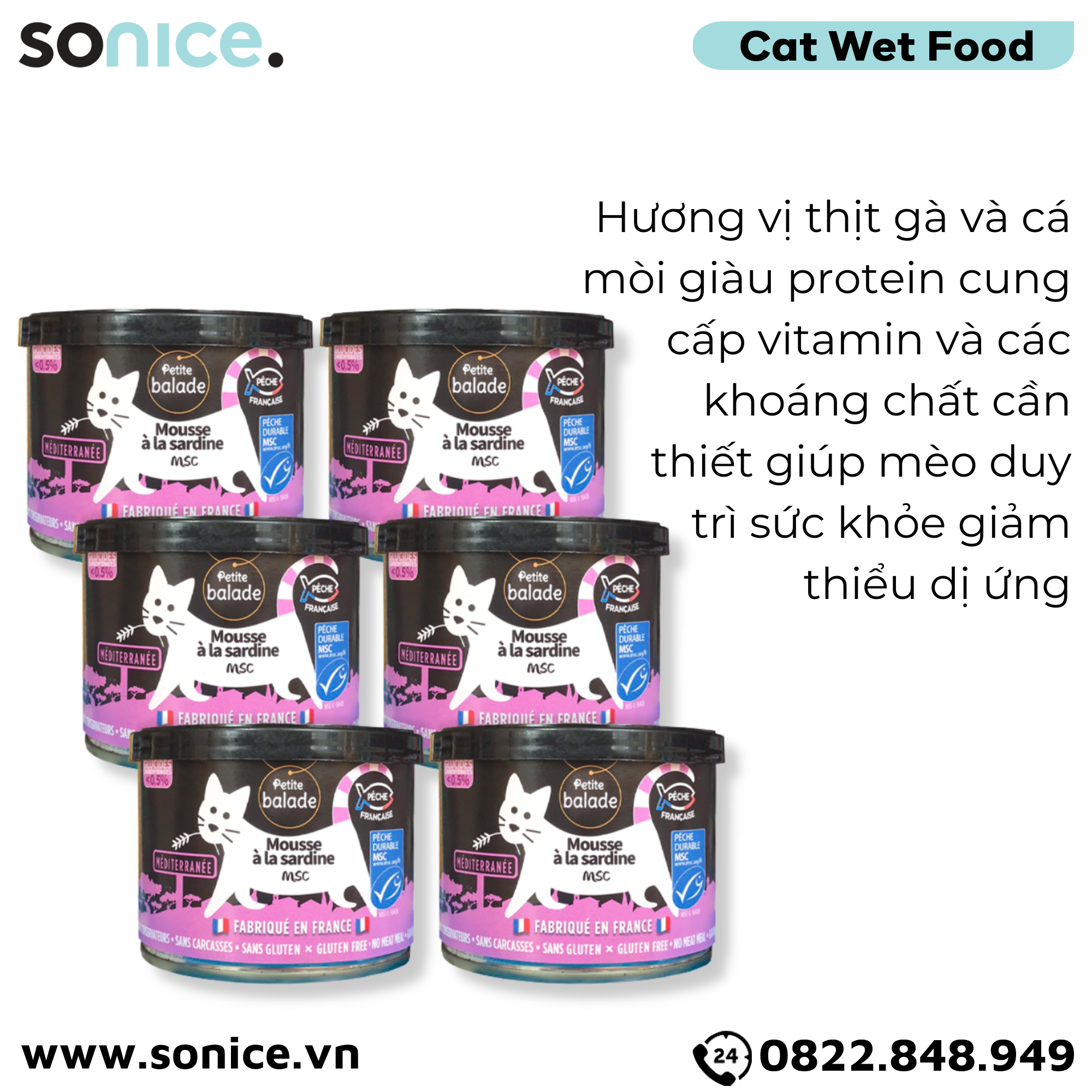  Combo Pate mèo Petite Balade Chicken & Sardine 200g - 12 lon - Thịt gà và Cá mòi SONICE. 