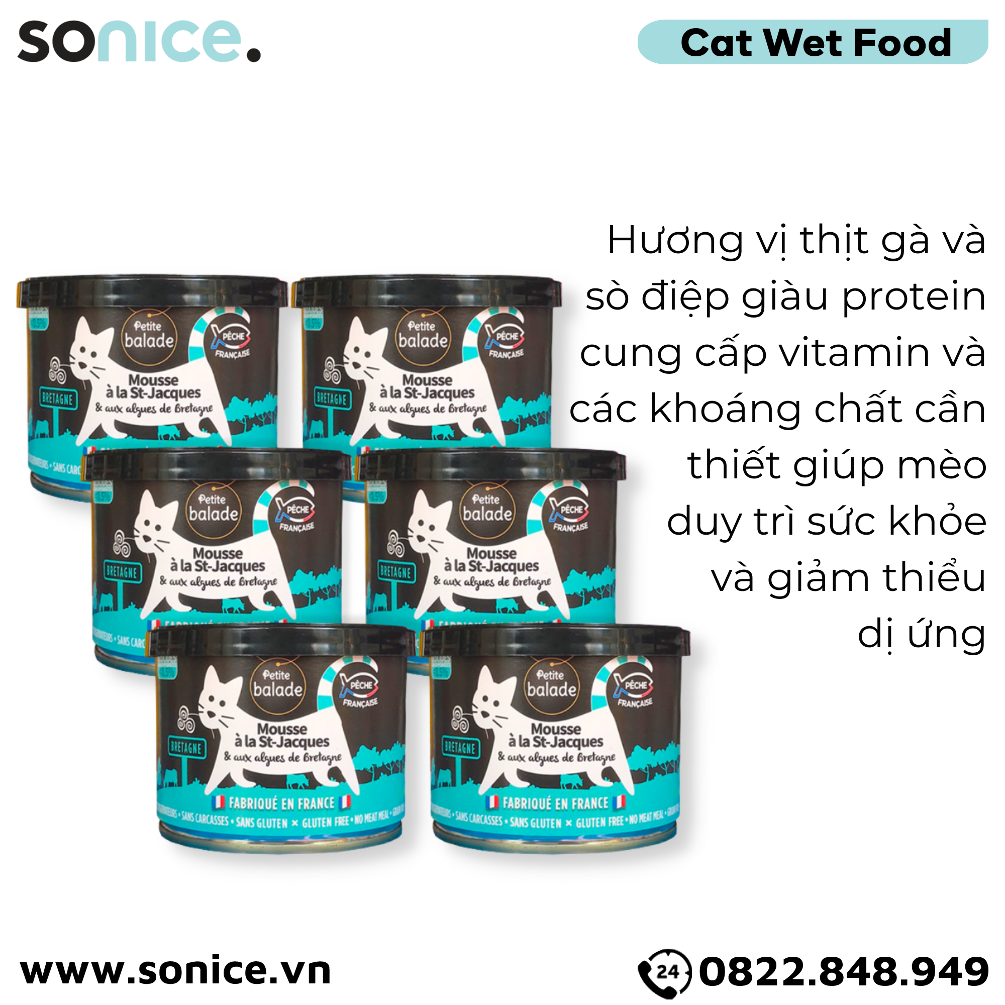  Combo Pate mèo Petite Balade Chicken & Scallop 200g - 6 lon - Thịt gà và sò điệp SONICE. 