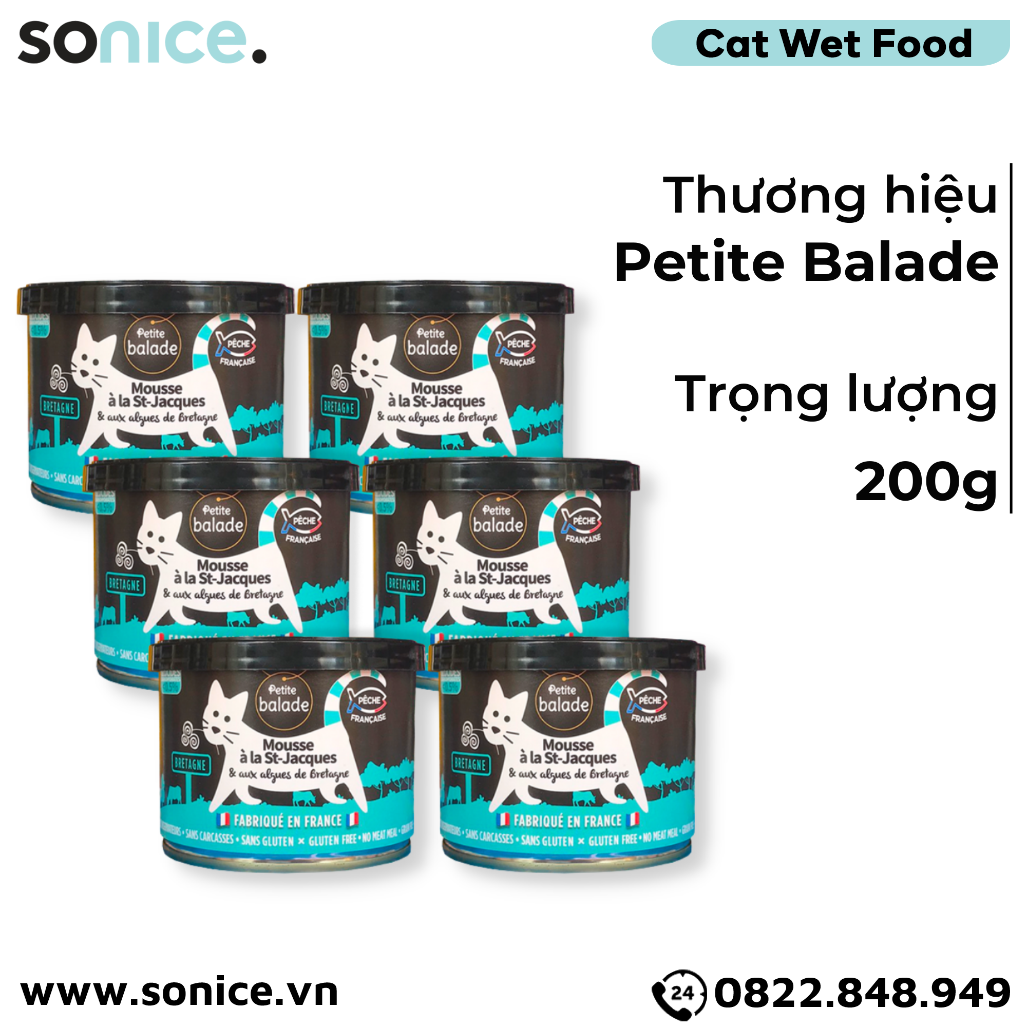  Combo Pate mèo Petite Balade Chicken & Scallop 200g - 12 lon - Thịt gà và sò điệp SONICE. 