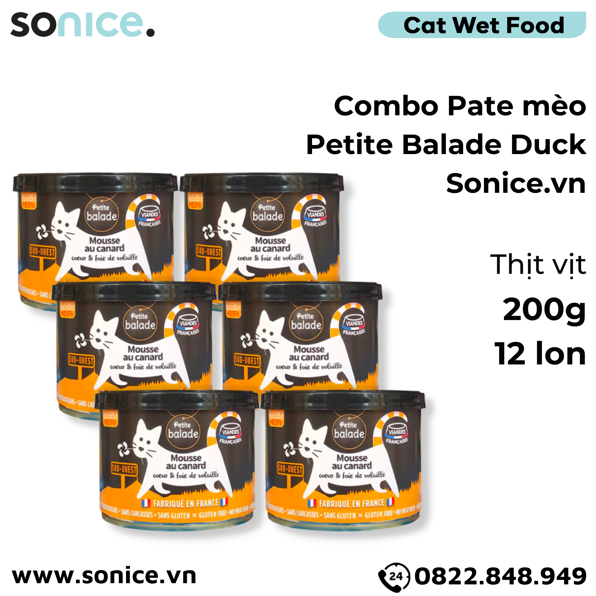  Combo Pate mèo Petite Balade Duck 200g - 12 lon - Thịt vịt SONICE. 