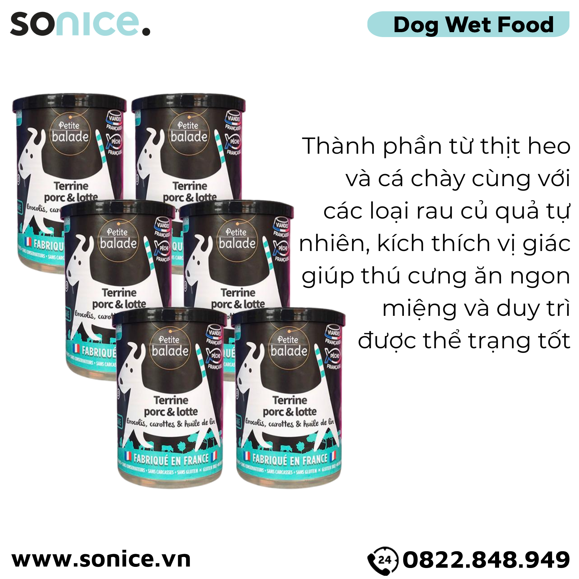  Combo Pate chó Petite Balade Pork & Monkfish 400g - 12 lon - Thịt heo và cá chày SONICE. 