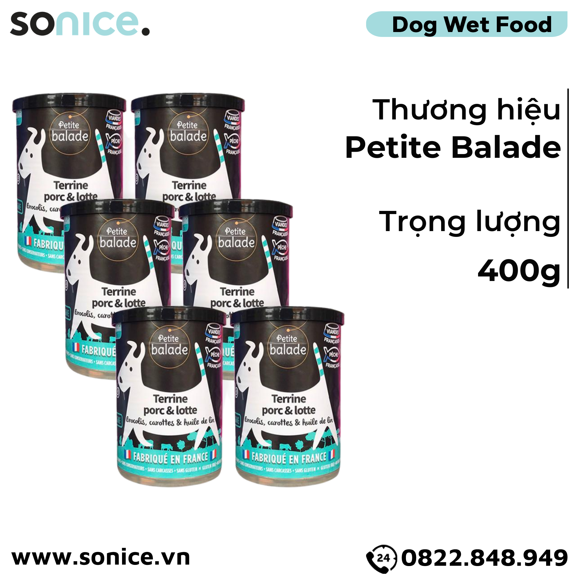  Combo Pate chó Petite Balade Pork & Monkfish 400g - 24 lon - Thịt heo và cá chày SONICE. 