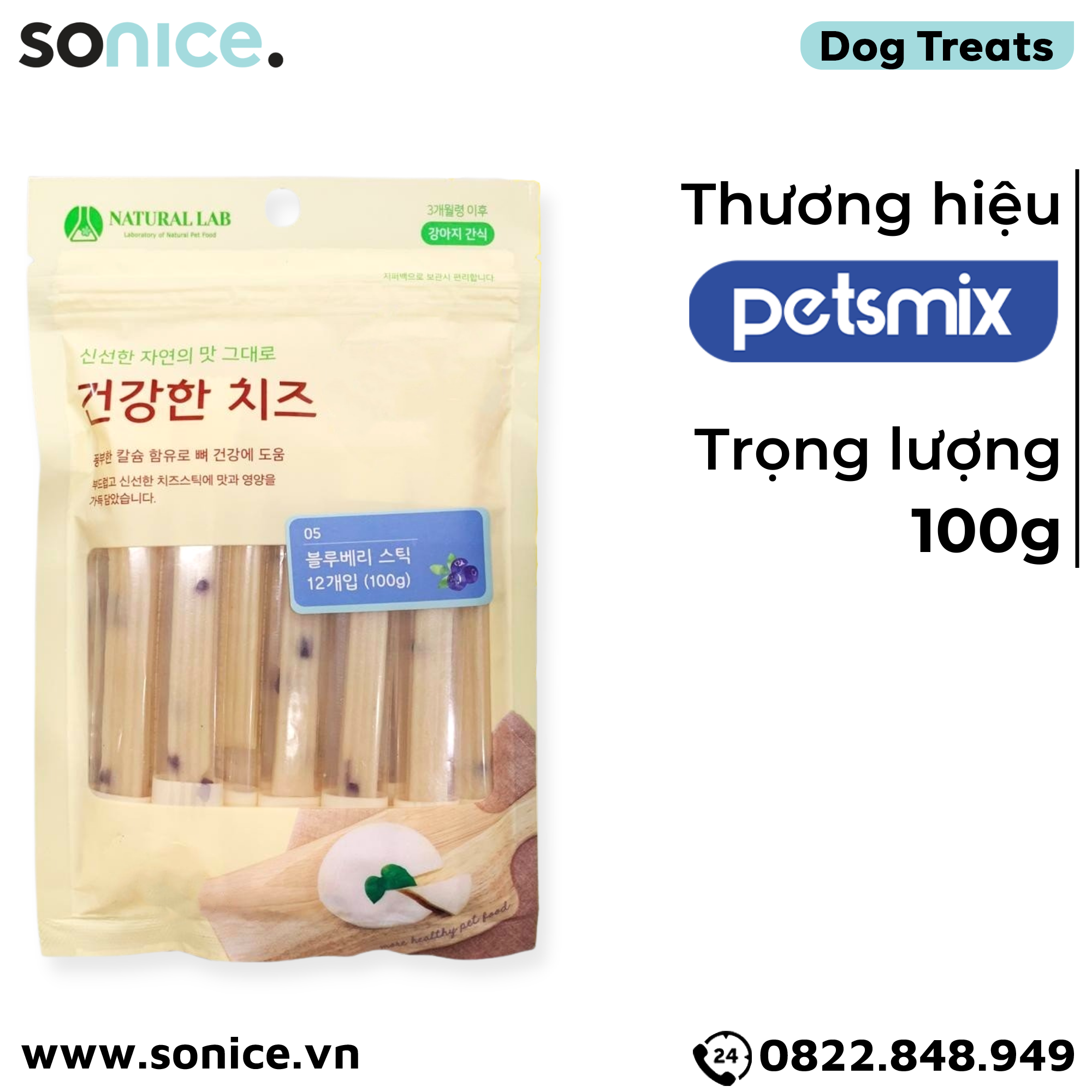  Snack PetsMix Cheese Phô Mai Que 100g - Vị Blueberry SONICE. 