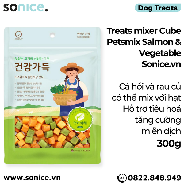  Treats mixer Cube Petsmix Salmon & Vegetable 300g Korea - Cá hồi và rau củ, có thể mix với hạt, hỗ trợ tiêu hoá, tăng cường miễn dịch SONICE. 