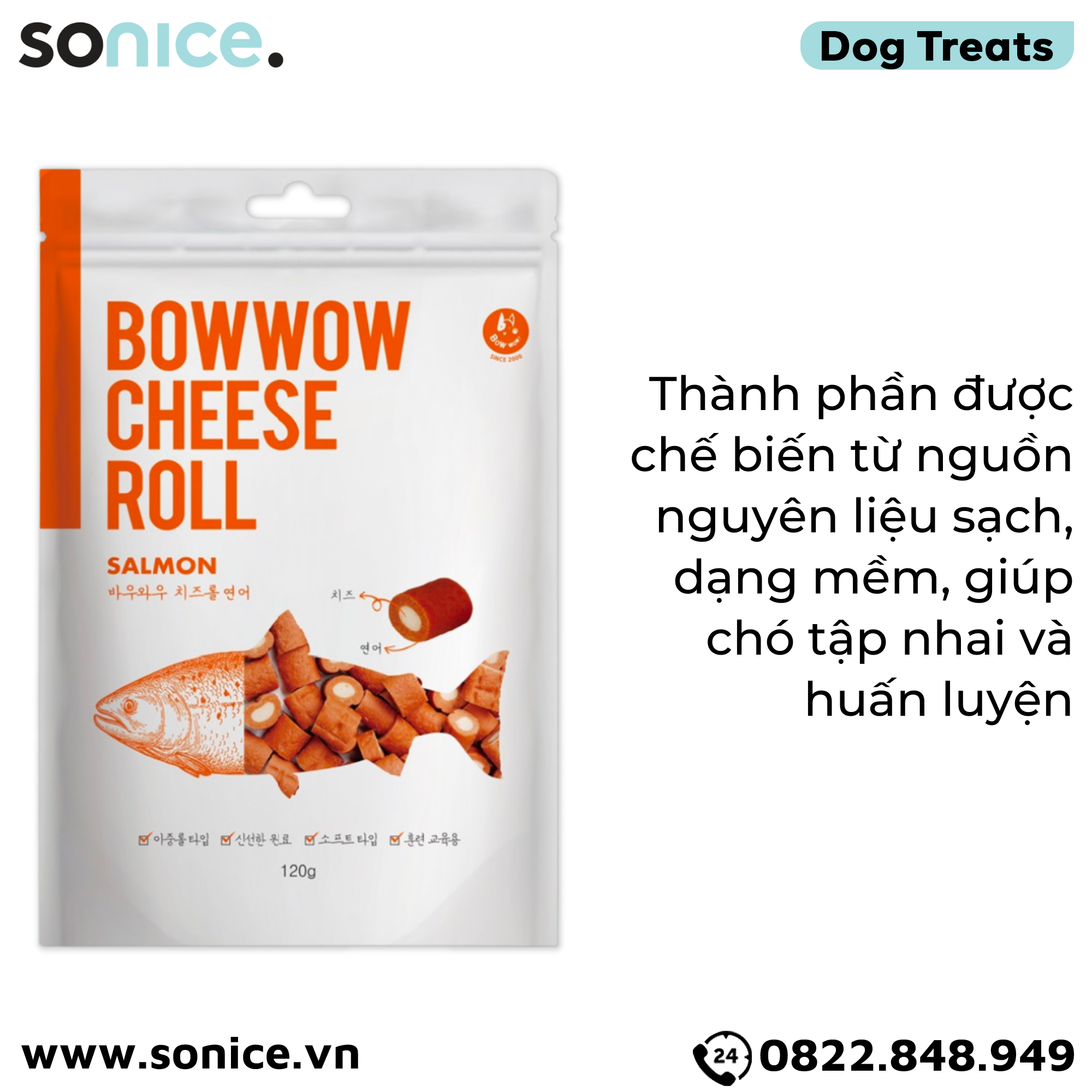  Phô mai viên Petsmix Bow Cheese Roll Salmon 120g - Phô mai cuộn cá hồi SONICE. 