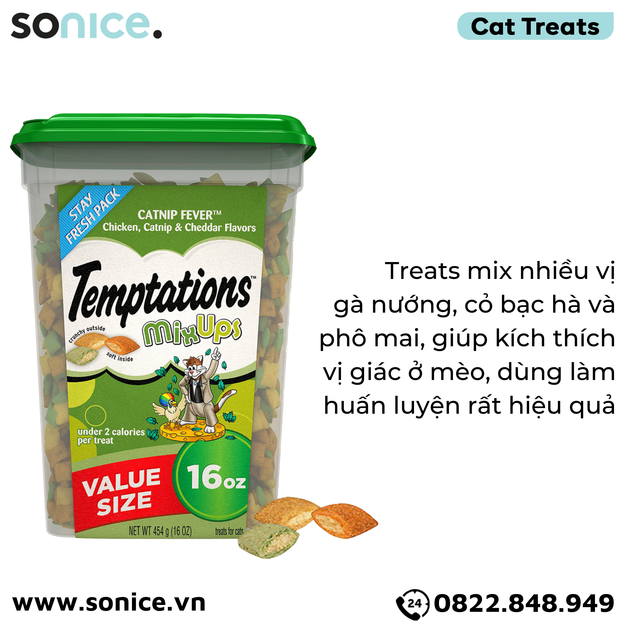  Treat mèo Temptations Mixups Chicken, Catnip, Cheddar 454g - vị gà nướng, cỏ bạc hà, phô mai SONICE. 