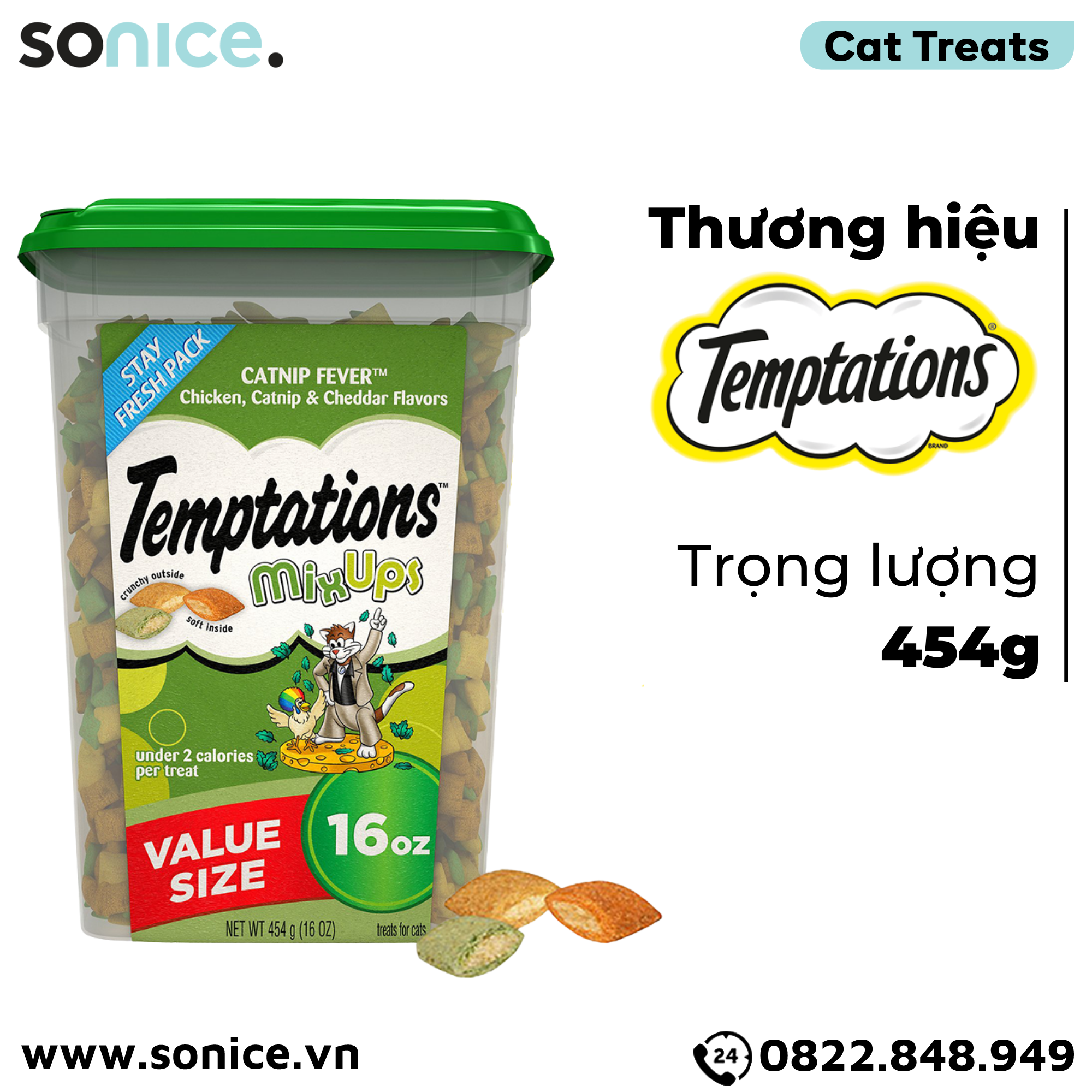  Treat mèo Temptations Mixups Chicken, Catnip, Cheddar 454g - vị gà nướng, cỏ bạc hà, phô mai SONICE. 