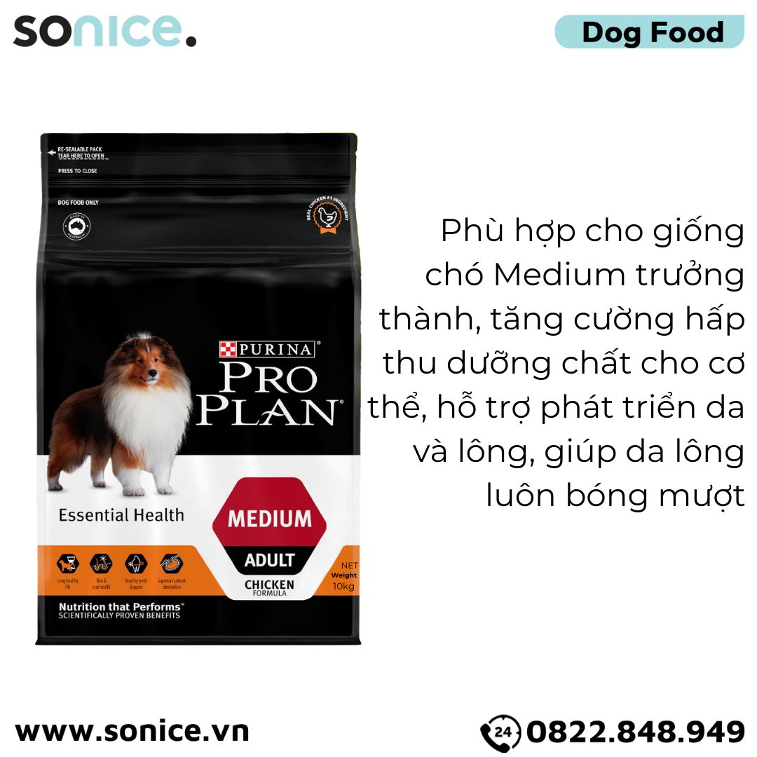  Thức ăn chó Purina PRO PLAN Medium Adult Chicken 10kg - chó trưởng thành giống vừa vị gà SONICE. 