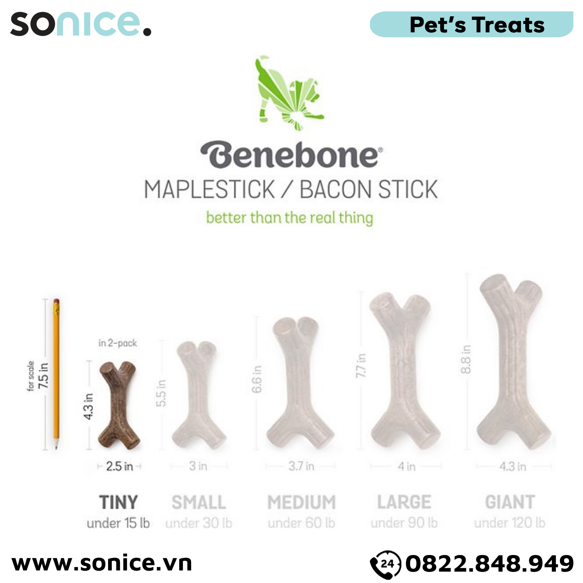  Combo 2 xương gặm Benebone Puppy Bacon & Maple Wood cho chó con vị thịt xông khói & gỗ cây phong SONICE. 