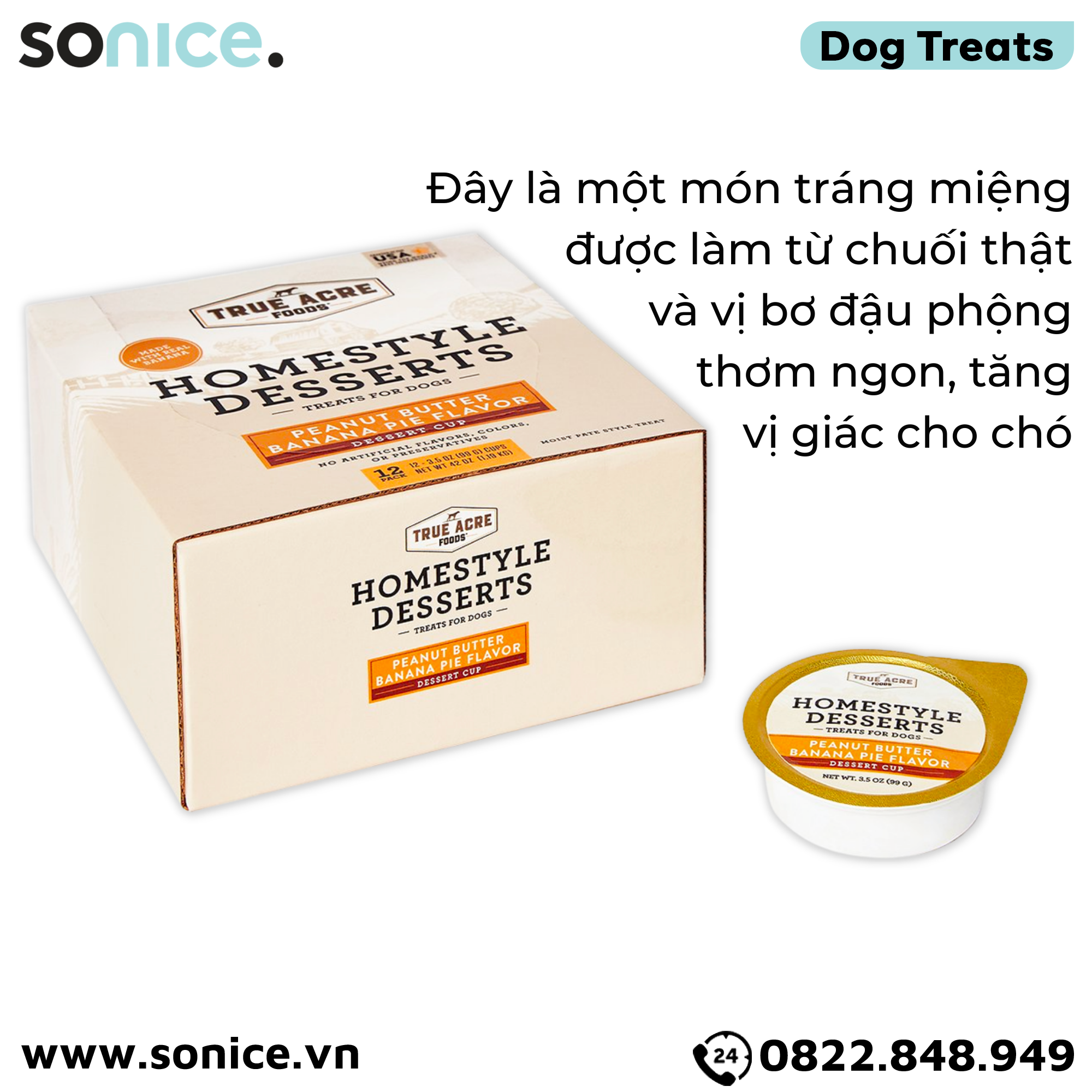  Treats True Acre Homestyle Desserts Peanut Butter & Banana Pie Flavor 99g - món tráng miệng vị bơ đậu phộng và chuối SONICE. 