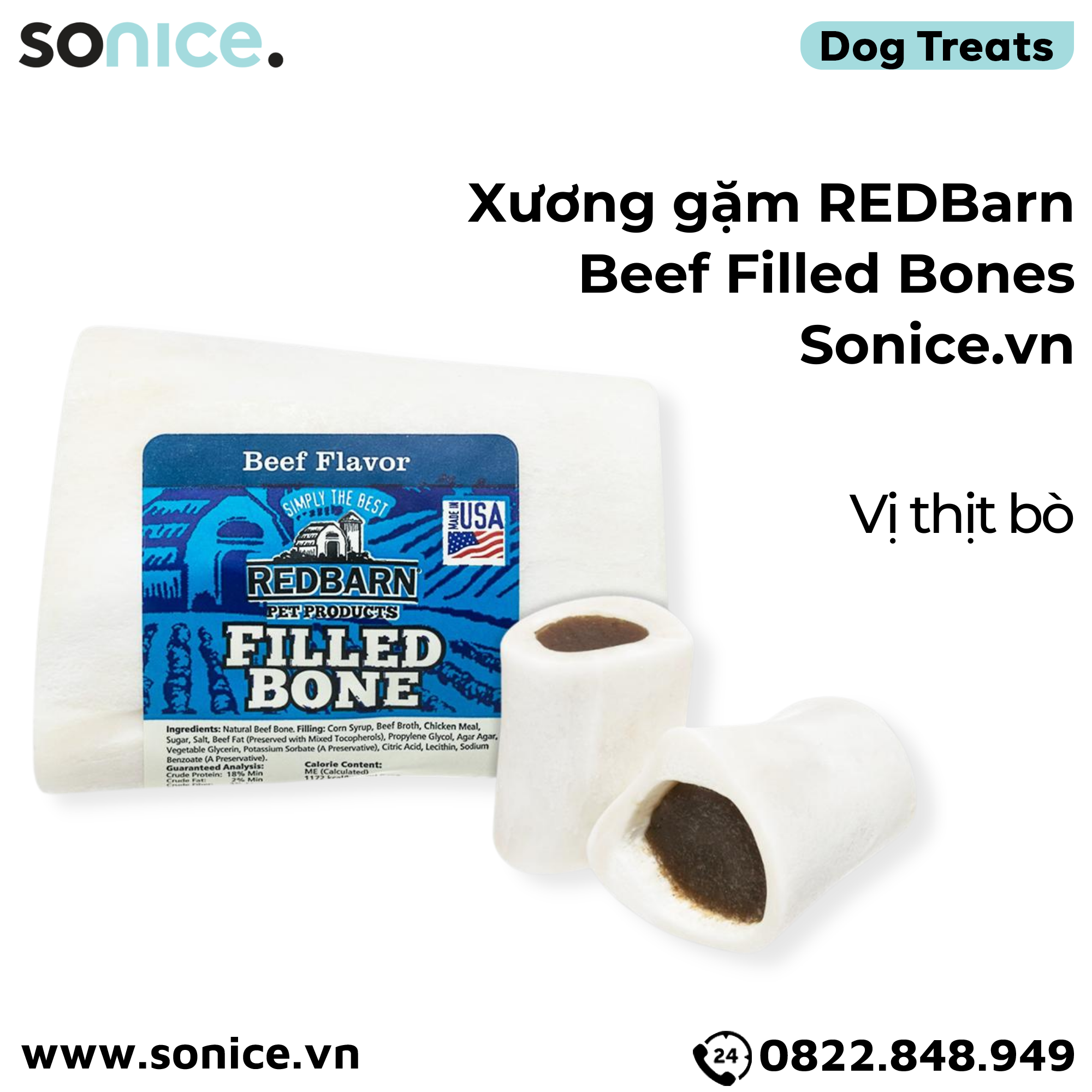  Xương gặm REDBarn Beef Filled Bones - vị thịt bò SONICE. 