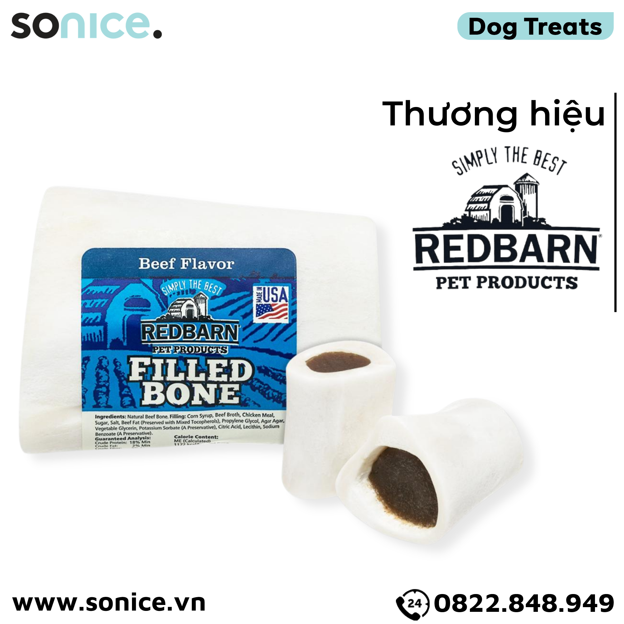  Xương gặm REDBarn Beef Filled Bones - vị thịt bò SONICE. 