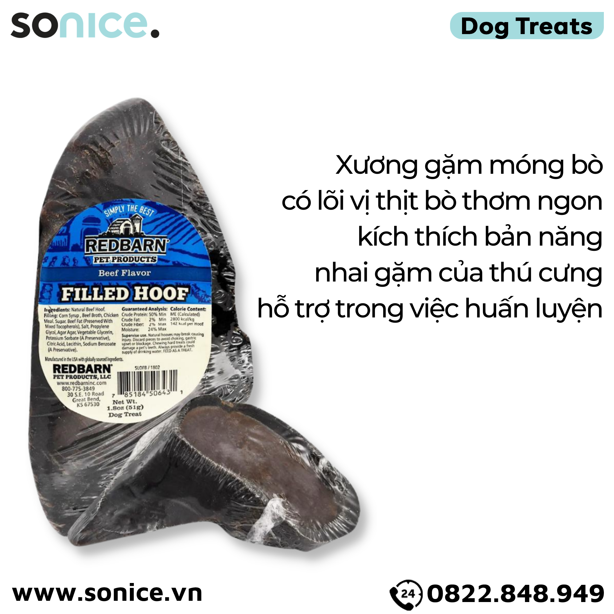  Xương gặm REDBarn Filled Hoof Beef Flavor - Móng bò lõi vị thịt bò bên trong SONICE. 