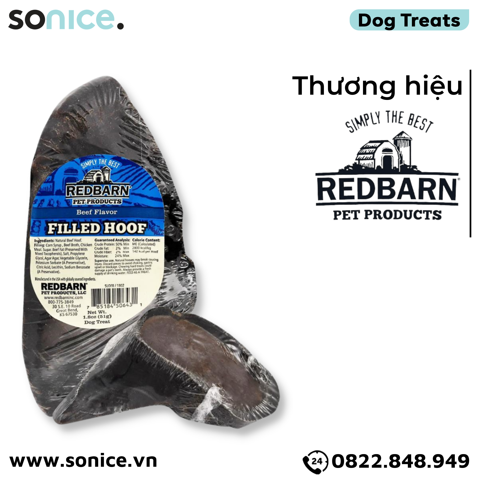  Xương gặm REDBarn Filled Hoof Beef Flavor - Móng bò lõi vị thịt bò bên trong SONICE. 