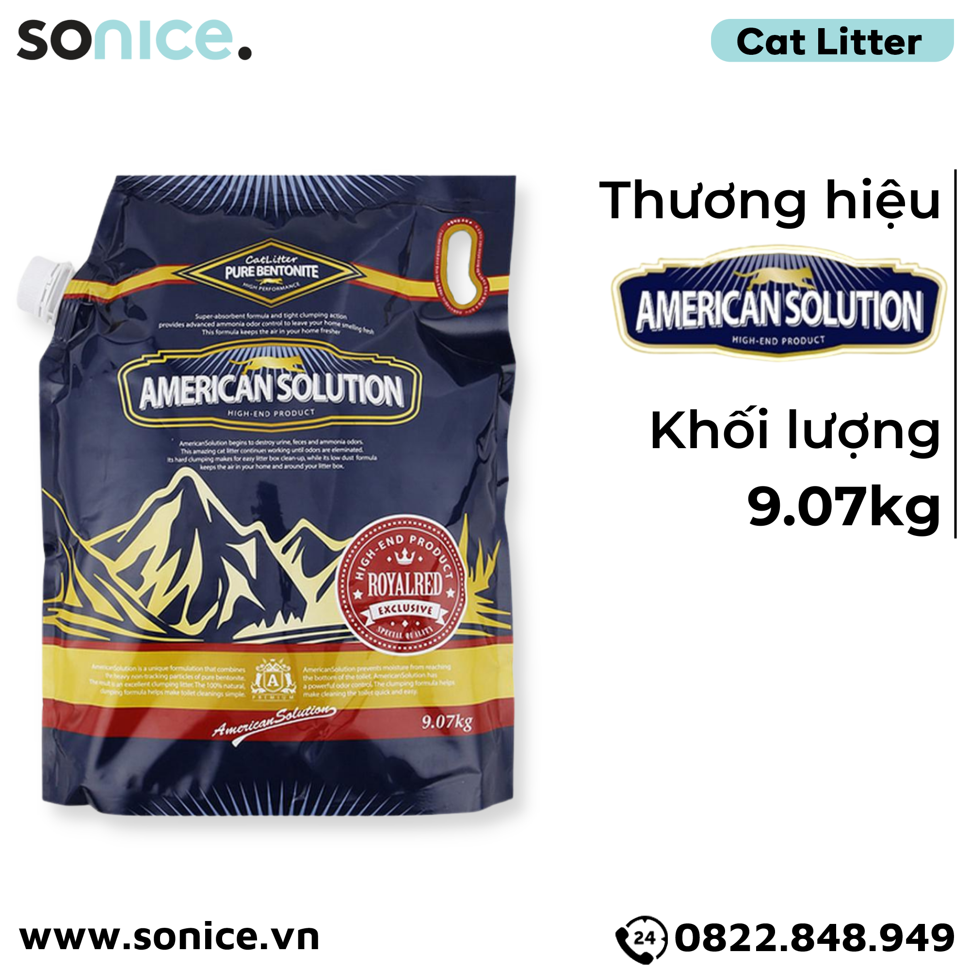  Cát vệ sinh American Solution Royal Red 9kg - khử mùi hiệu quả SONICE. 