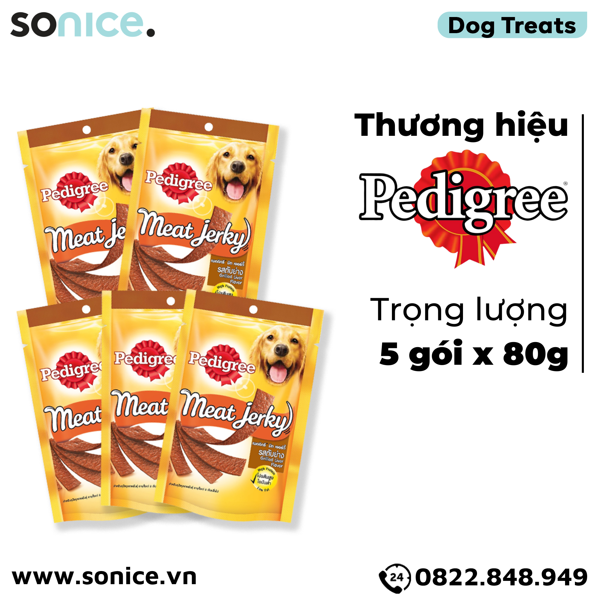  Combo Treats Pedigree Meat Jerky Grilled Liver Flavor 80g - 5 gói - Gan nướng SONICE. 