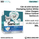  Cát vệ sinh Sanicat Clumping Active White Litter Oxygen Odour Control 30L - Kiểm soát mùi và diệt khuẩn SONICE. 