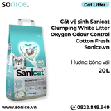  Cát vệ sinh Sanicat Clumping White Litter Oxygen Odour Control Cotton Fresh 20L - Hương bông vải SONICE. 