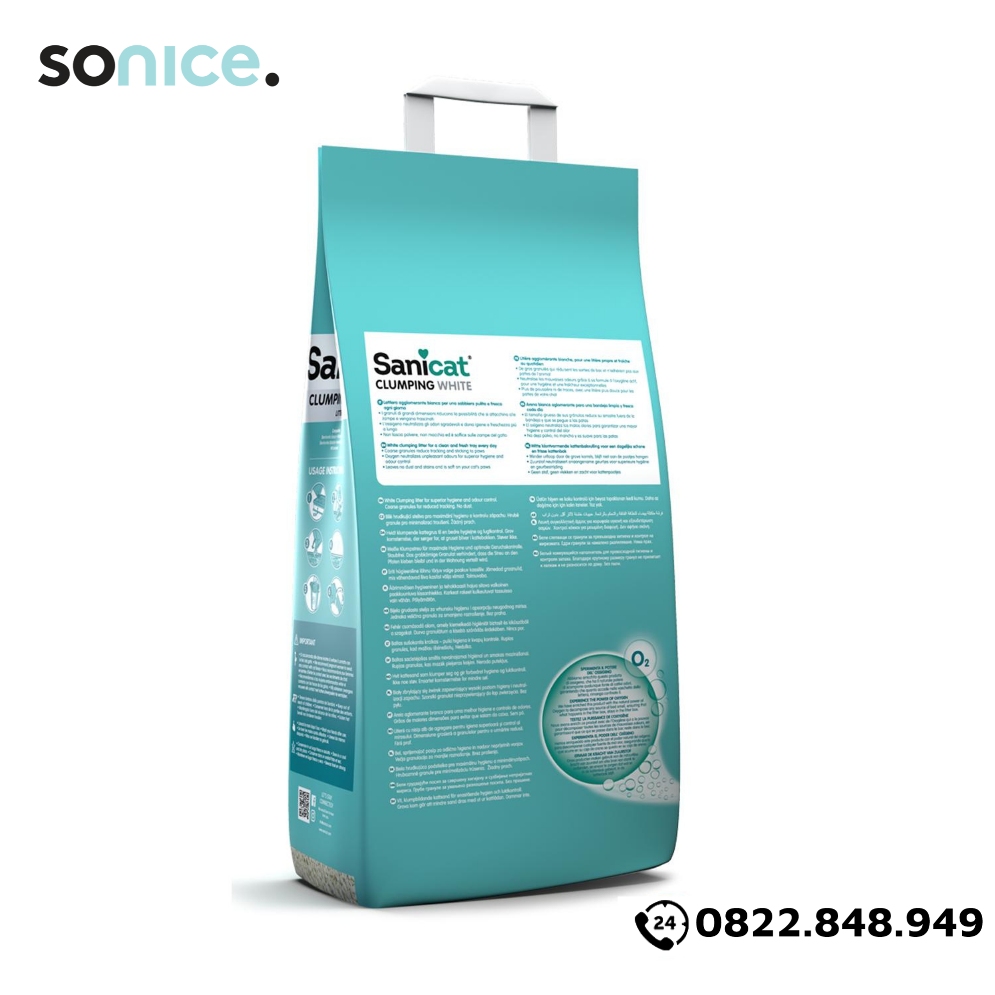  Cát vệ sinh Sanicat Clumping White Litter Oxygen Odour Control Cotton Fresh 20L - Hương bông vải SONICE. 