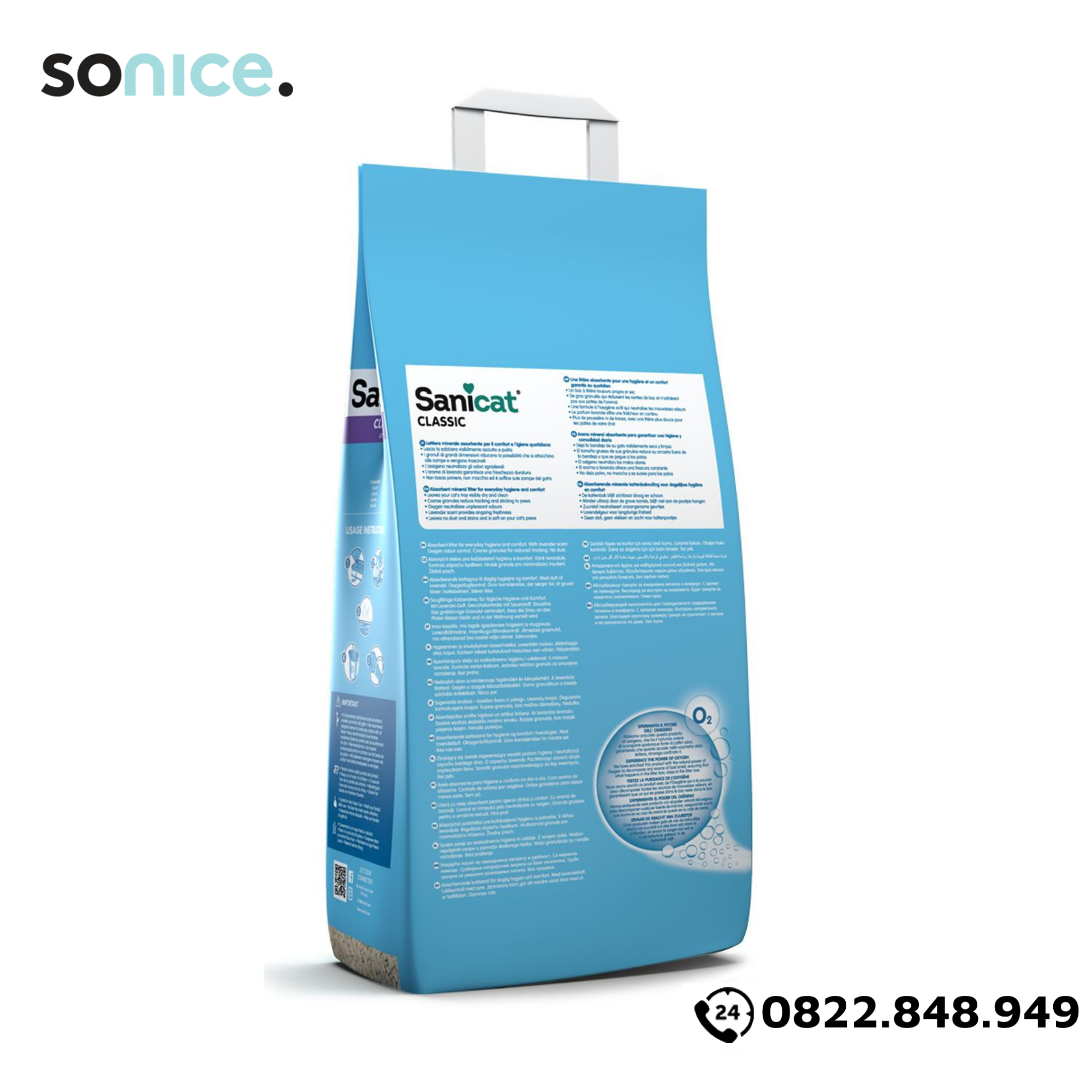  Cát vệ sinh Sanicat Classic Litter Oxygen Odour Control Lavender 30L - Hương Oải hương SONICE. 