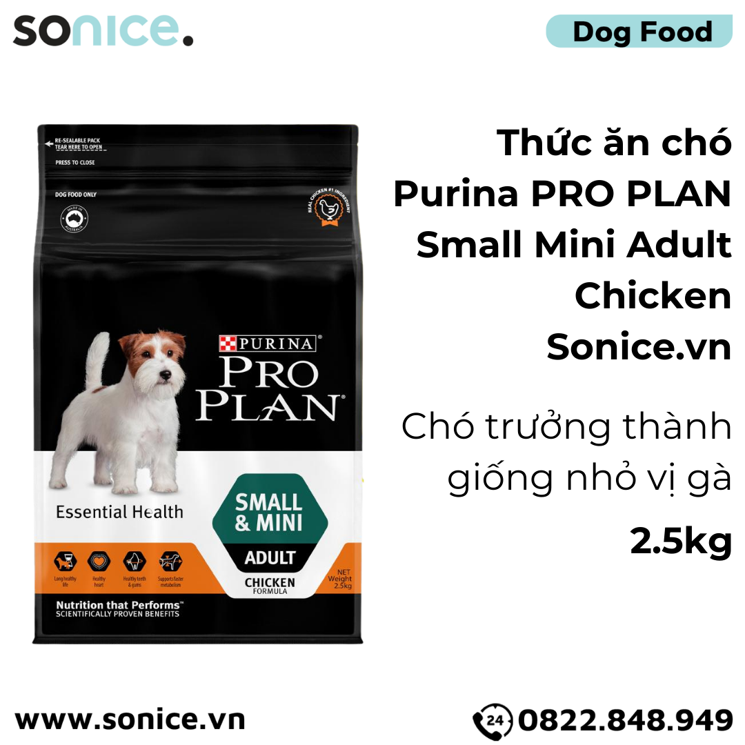  Thức ăn chó Purina PRO PLAN Small Mini Adult Chicken 2.5kg - chó trưởng thành giống nhỏ vị gà SONICE. 