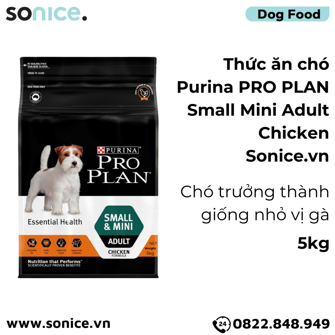  Thức ăn chó Purina PRO PLAN Small Mini Adult Chicken 5kg - chó trưởng thành giống nhỏ vị gà SONICE. 