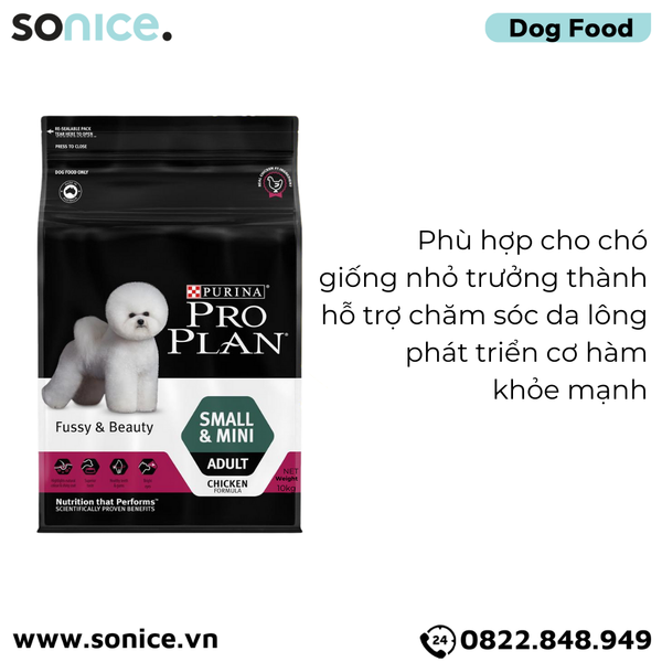  Thức ăn chó Purina PRO PLAN Small Mini Adult Fussy Beauty 10kg - chăm sóc da lông chó giống nhỏ SONICE. 