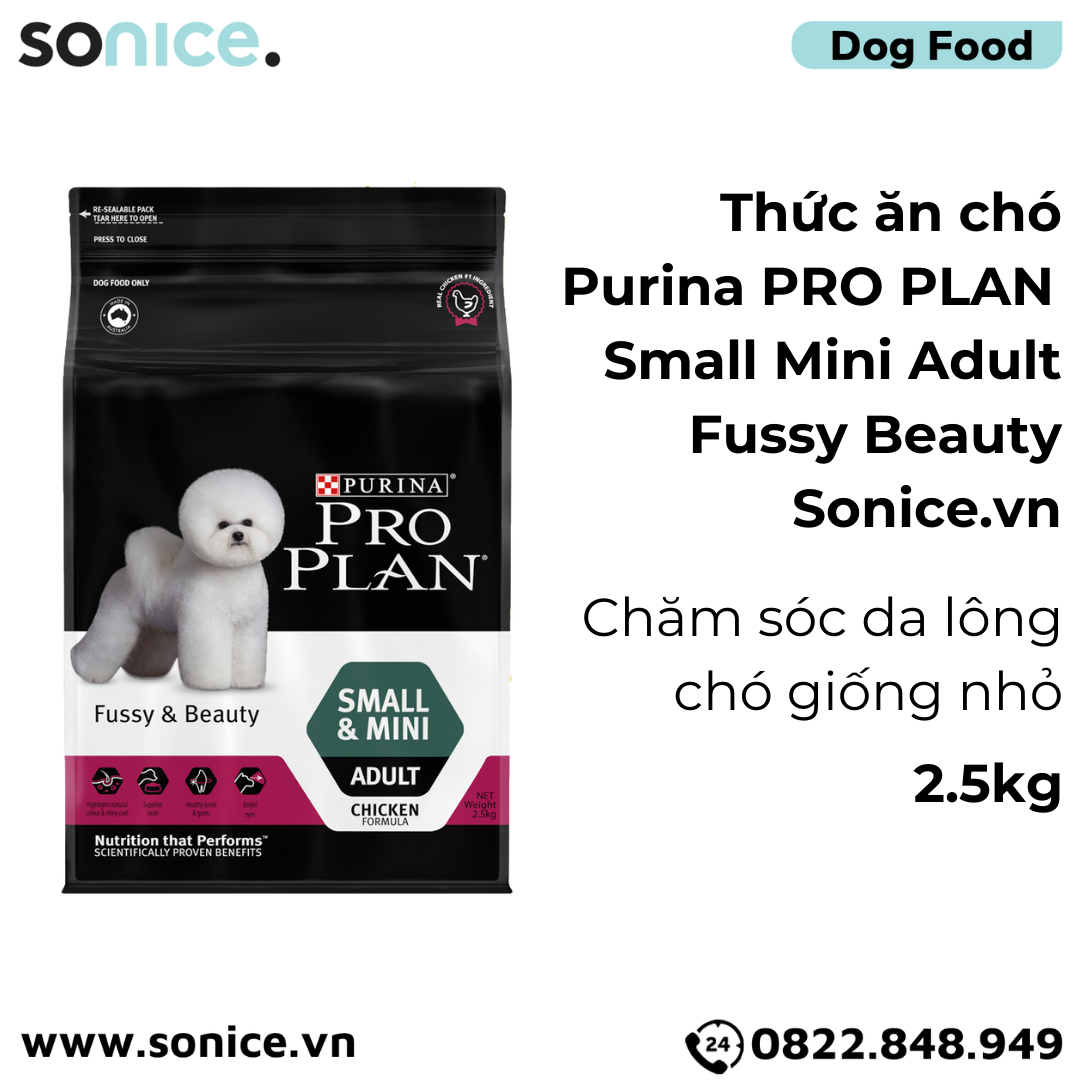  Thức ăn chó Purina PRO PLAN Small Mini Adult Fussy Beauty 2.5kg - chăm sóc da lông chó giống nhỏ SONICE. 