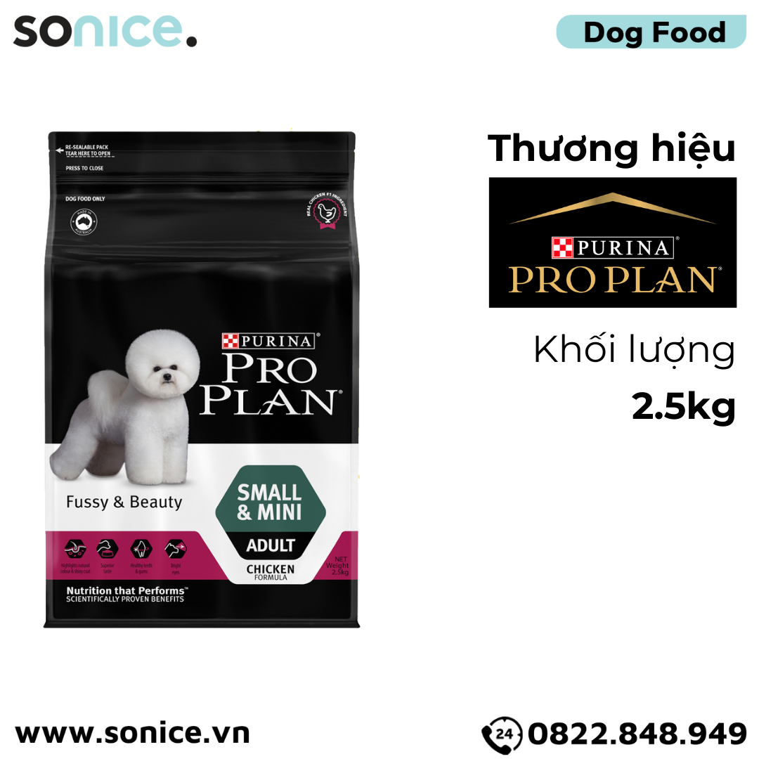  Thức ăn chó Purina PRO PLAN Small Mini Adult Fussy Beauty 2.5kg - chăm sóc da lông chó giống nhỏ SONICE. 