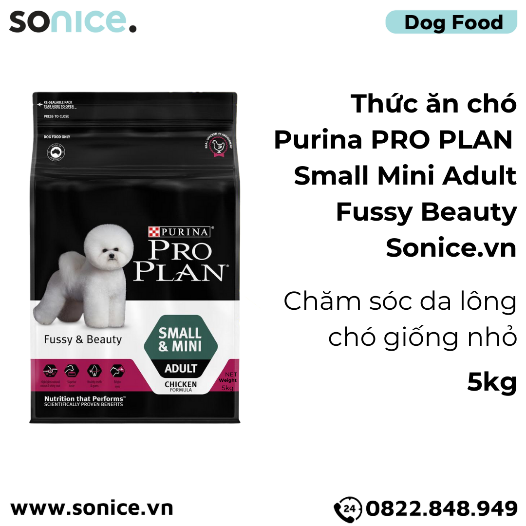  Thức ăn chó Purina PRO PLAN Small Mini Adult Fussy Beauty 5kg - chăm sóc da lông chó giống nhỏ SONICE. 