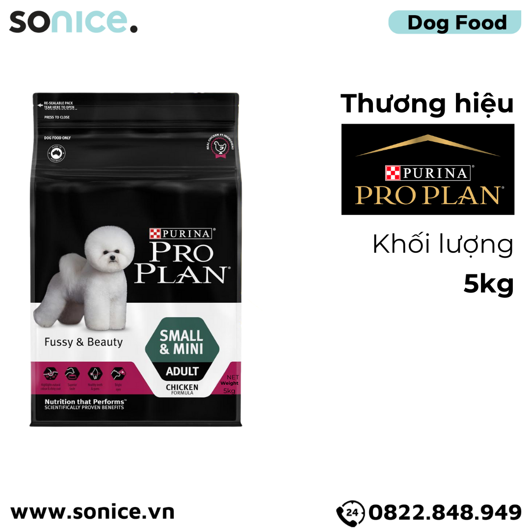  Thức ăn chó Purina PRO PLAN Small Mini Adult Fussy Beauty 5kg - chăm sóc da lông chó giống nhỏ SONICE. 