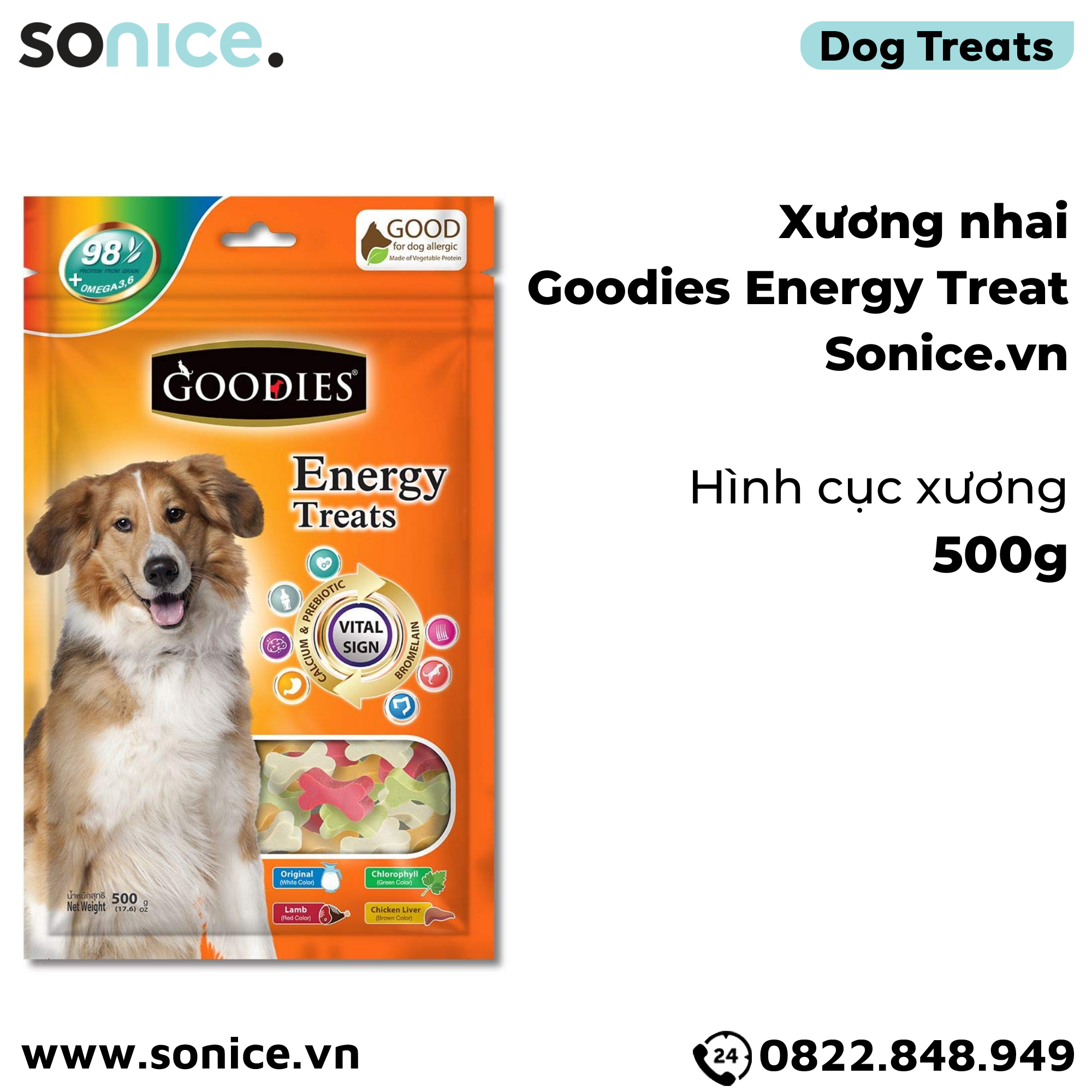  Snack GOODIES cho Chó nhiều vị 500g - Hình xương nhỏ nhập Thái SONICE. 