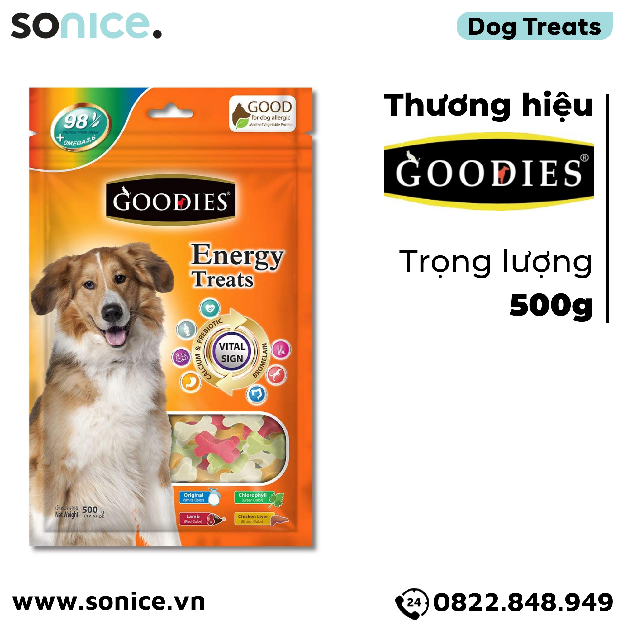  Snack GOODIES cho Chó nhiều vị 500g - Hình xương nhỏ nhập Thái SONICE. 