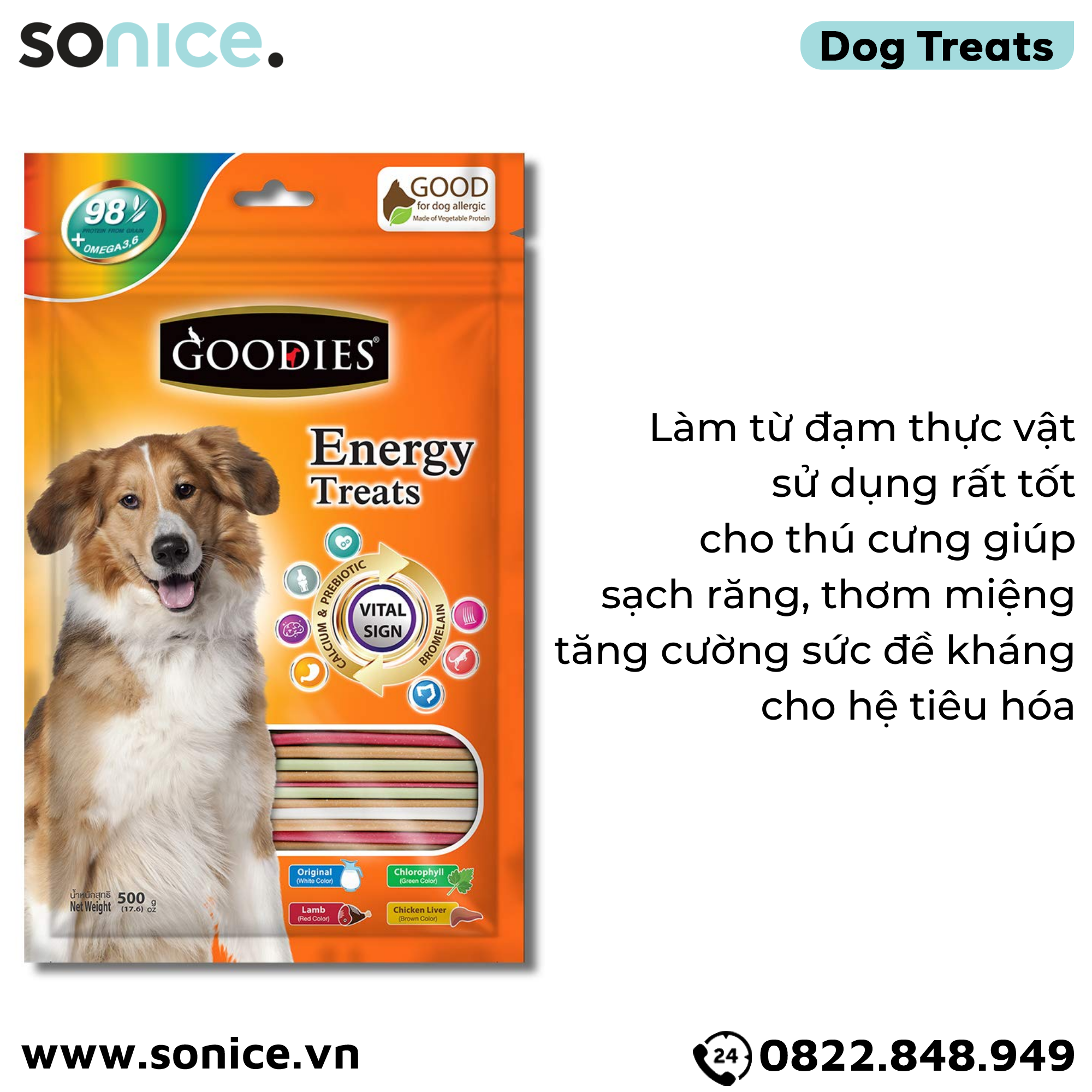  Snack GOODIES cho Chó nhiều vị 500g - Que tròn nhỏ nhập Thái SONICE. 