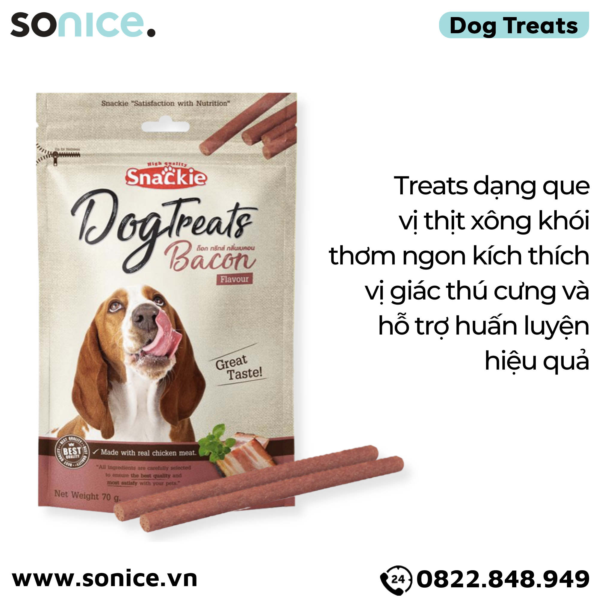  Combo Treats Snackie Bacon Flavour 70g - 5 gói - vị thịt xông khói dog treats SONICE. 