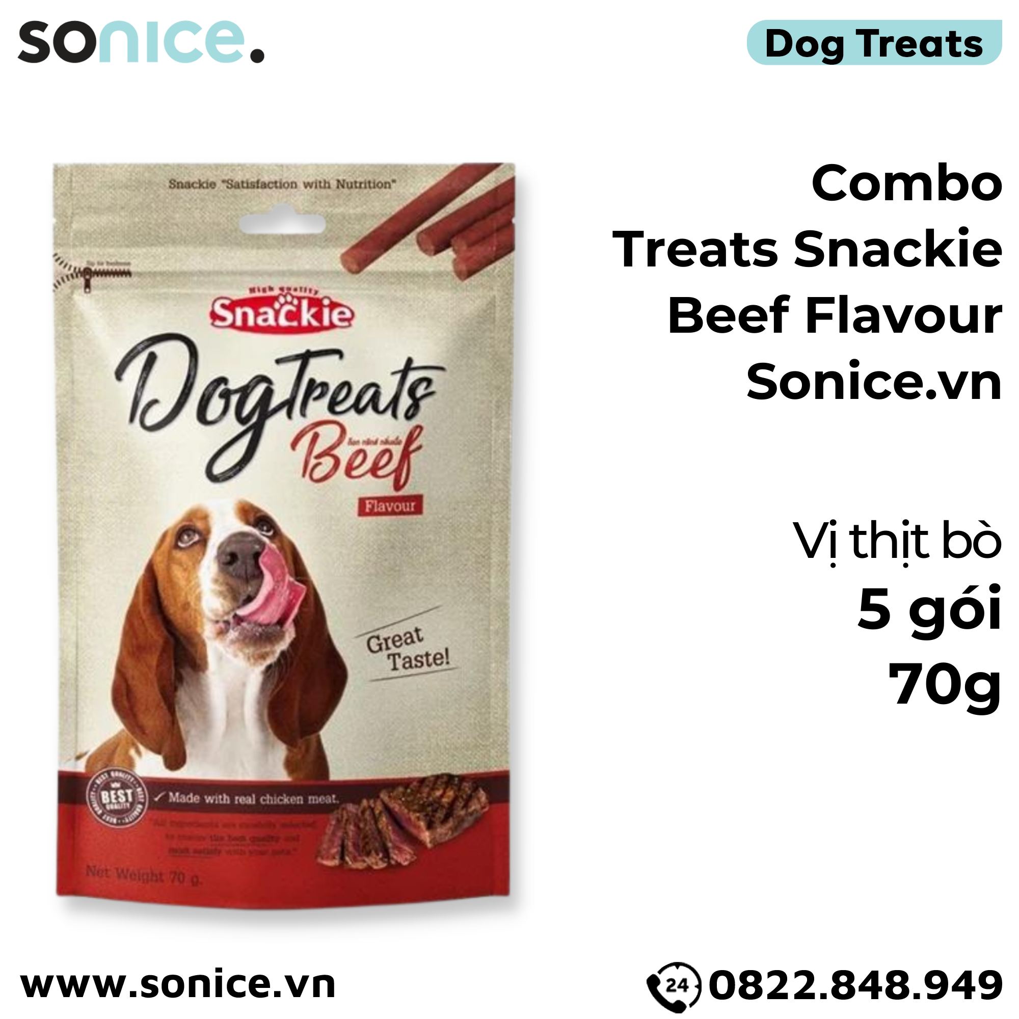  Combo Treats Snackie Beef Flavour 70g - 5 gói - vị thịt bò dog treats SONICE. 