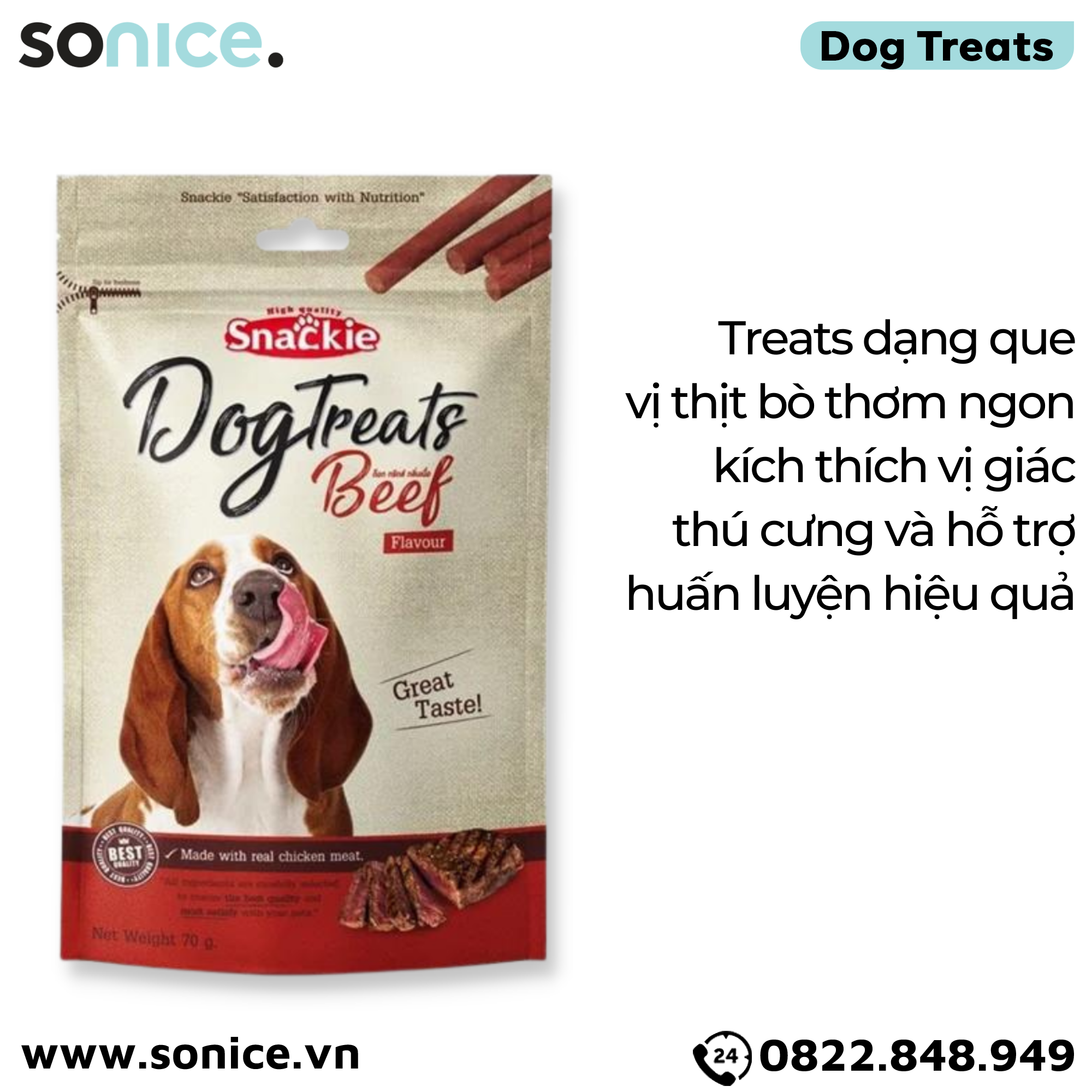  Combo Treats Snackie Beef Flavour 70g - 5 gói - vị thịt bò dog treats SONICE. 