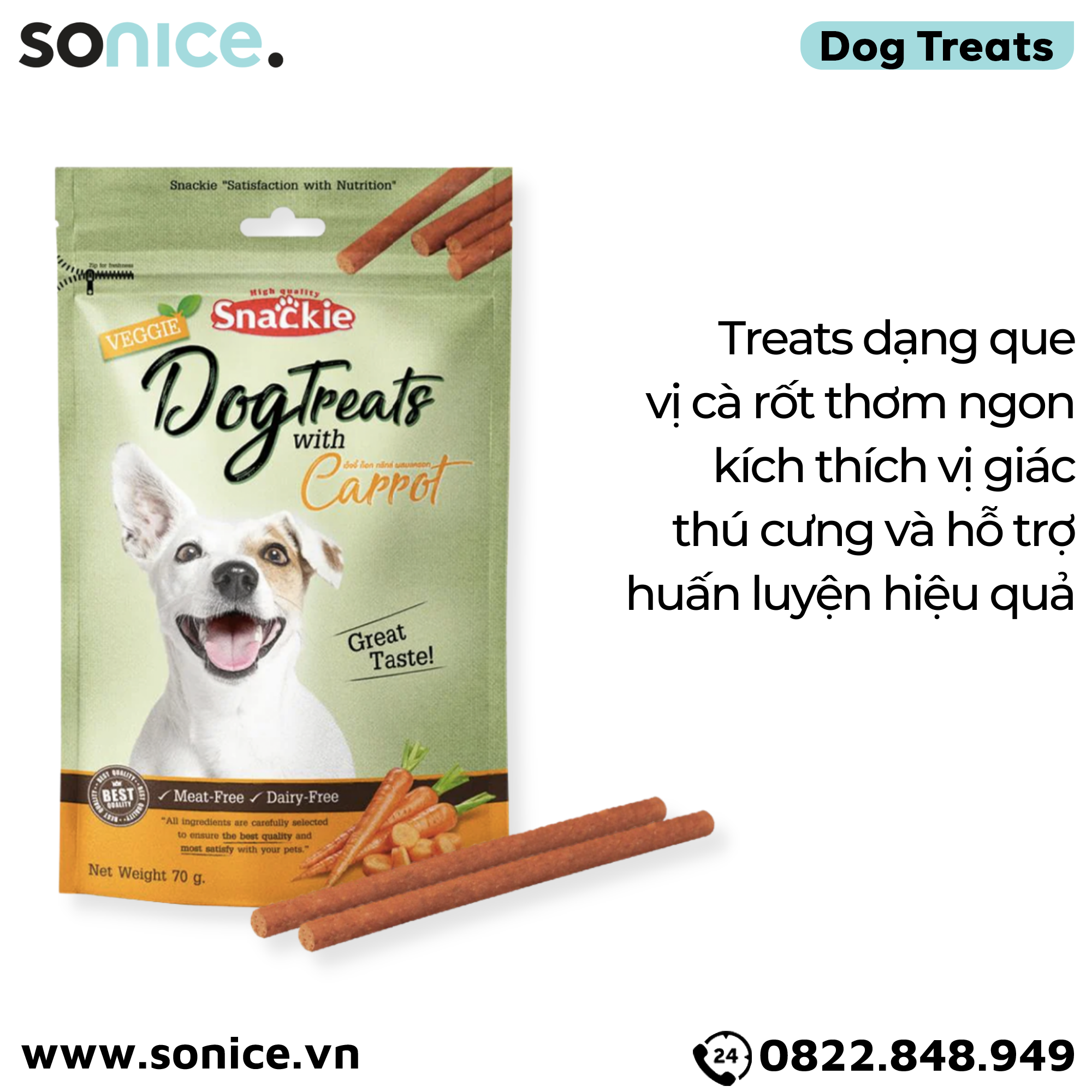  Combo Treats Snackie Carrot Flavour 70g - 5 gói - vị cà rốt dog treats SONICE. 