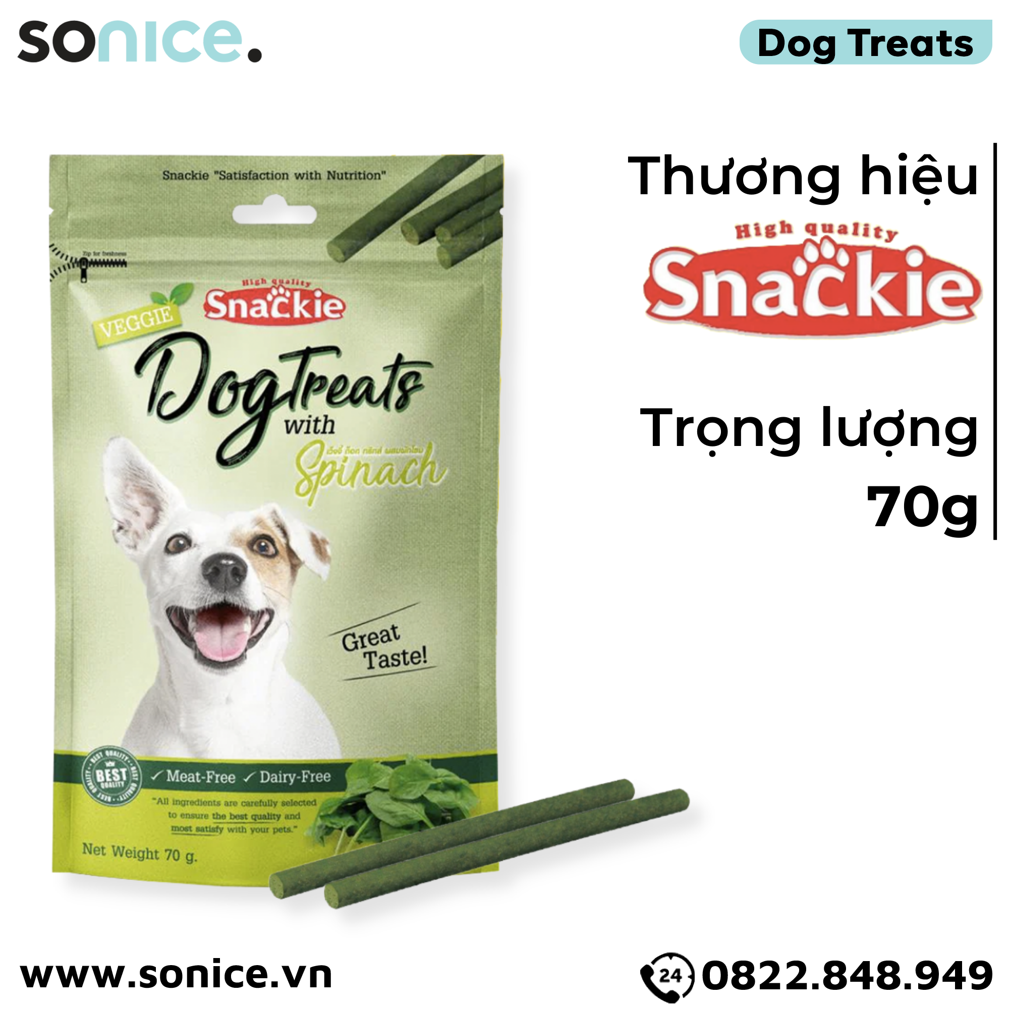  Combo Treats Snackie Spinach Flavour 70g - 5 gói- vị cải bó xôi dog treats SONICE. 