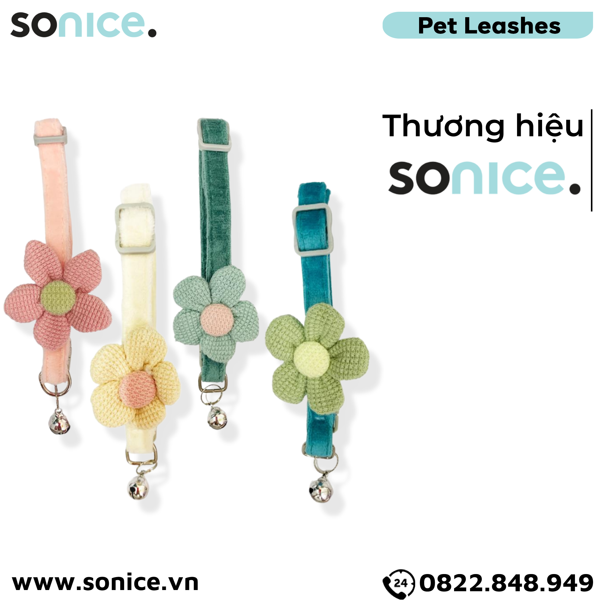  Vòng cổ SONICE Pretty Flowers size <10kg - Hoa vải nhung, có chuông SONICE. 