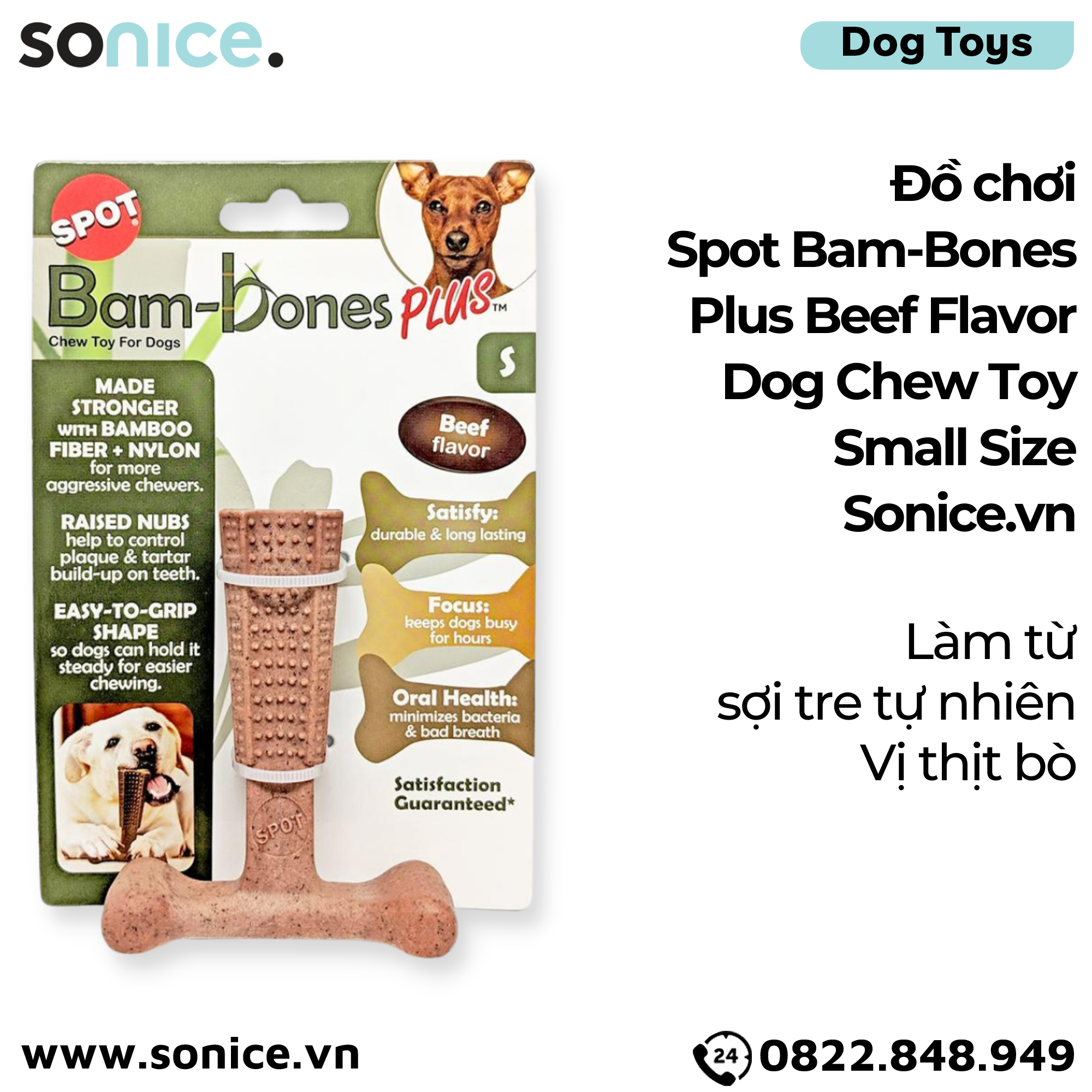  Đồ chơi Spot Bam-Bones Plus Beef Flavor Dog Chew Toy Small Size - Làm từ sợi tre tự nhiên, vị thịt bò SONICE. 