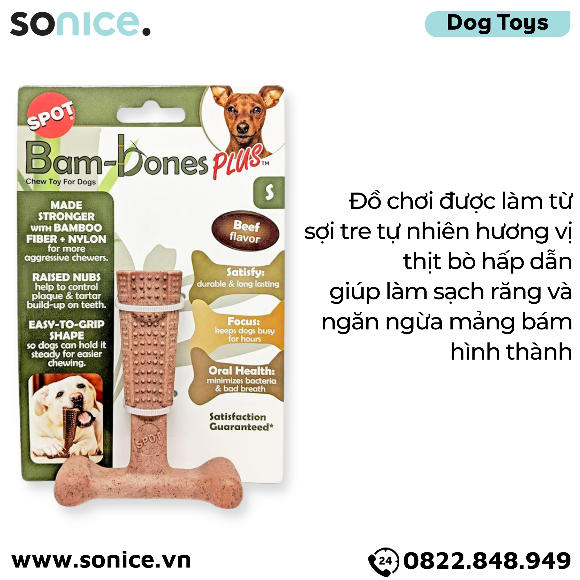  Đồ chơi Spot Bam-Bones Plus Beef Flavor Dog Chew Toy Small Size - Làm từ sợi tre tự nhiên, vị thịt bò SONICE. 