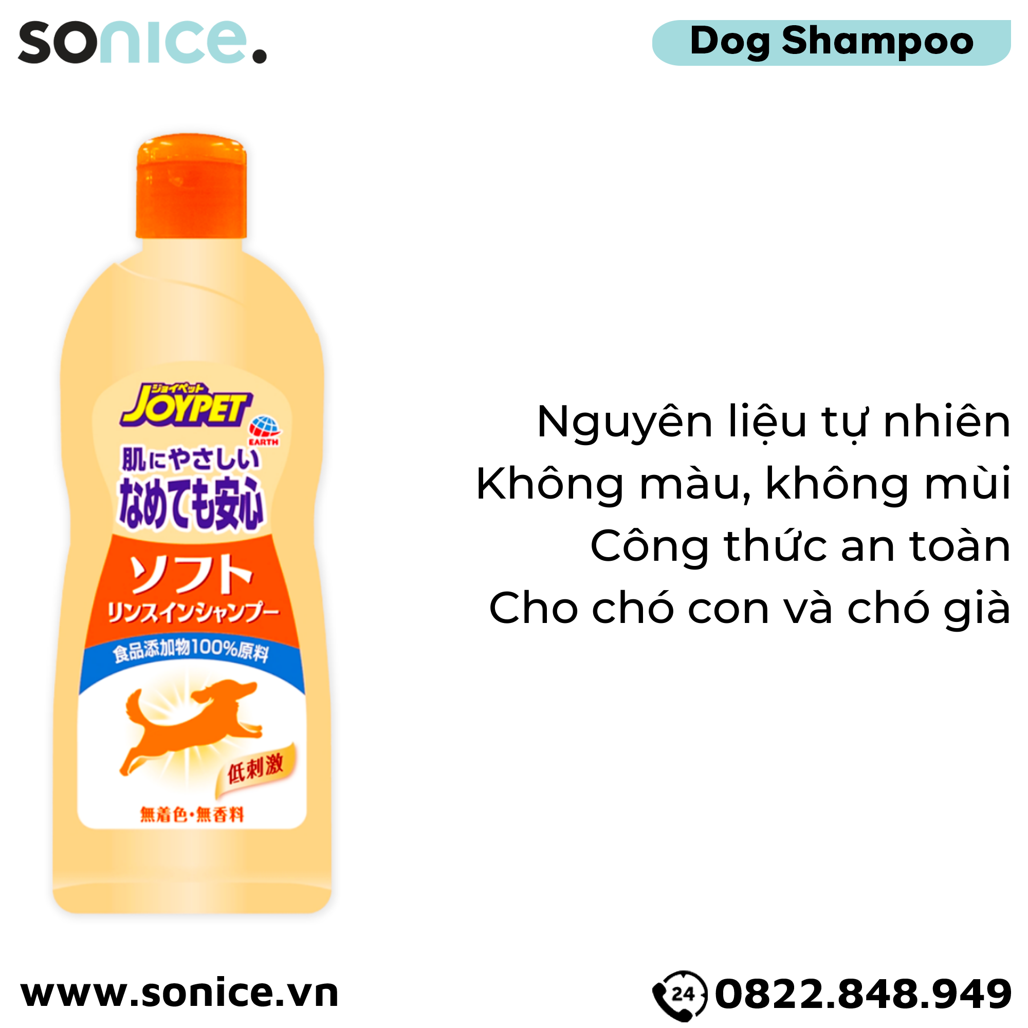  Sữa tắm Joy Johnson Soft 2in1 Shampoo for Dogs 350ml - Dành riêng cho chó con và chó già, Nhật Bản - SONICE. 