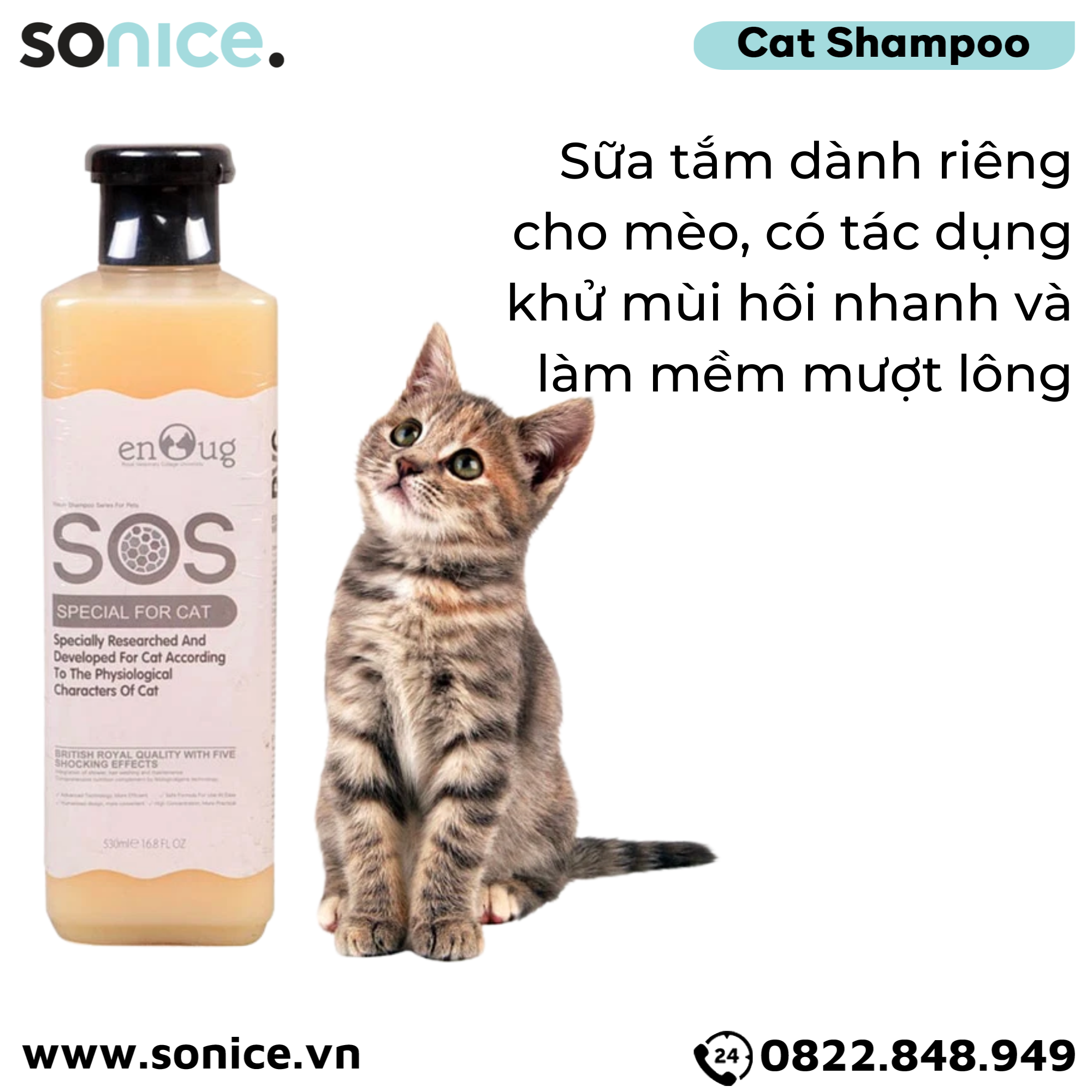  ENOUG SOS - Sữa Tắm SOS Làm Mềm Mượt Lông Cho Mèo 530ml SONICE. 