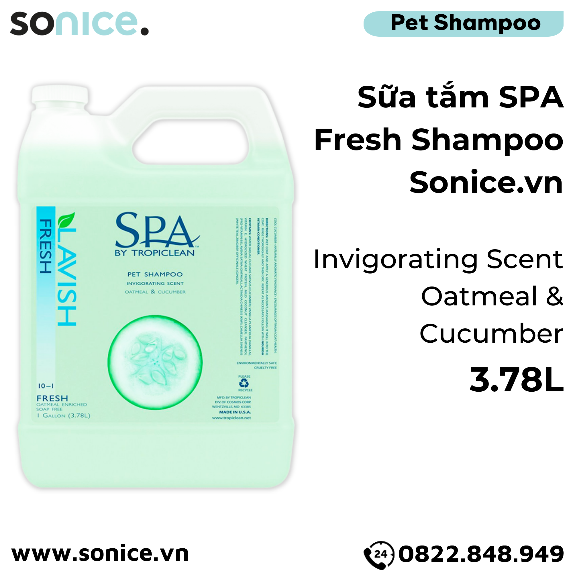  Sữa tắm Spa Fresh Shampoo 3.78L - Hương dưa leo tươi mát SONICE. 