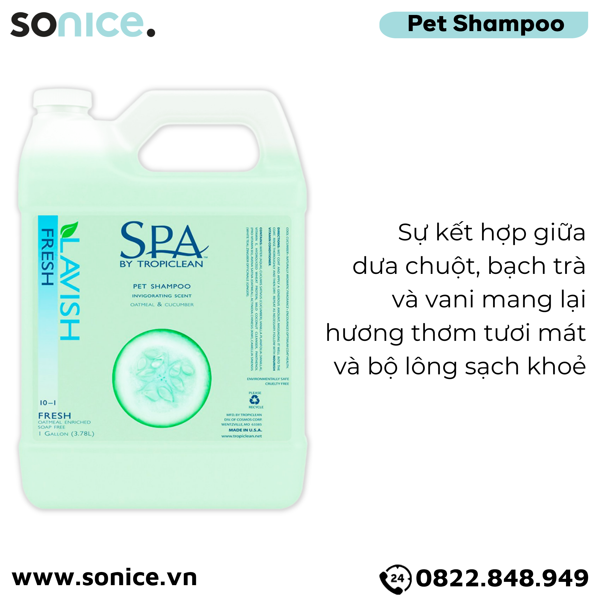  Sữa tắm Spa Fresh Shampoo 3.78L - Hương dưa leo tươi mát SONICE. 